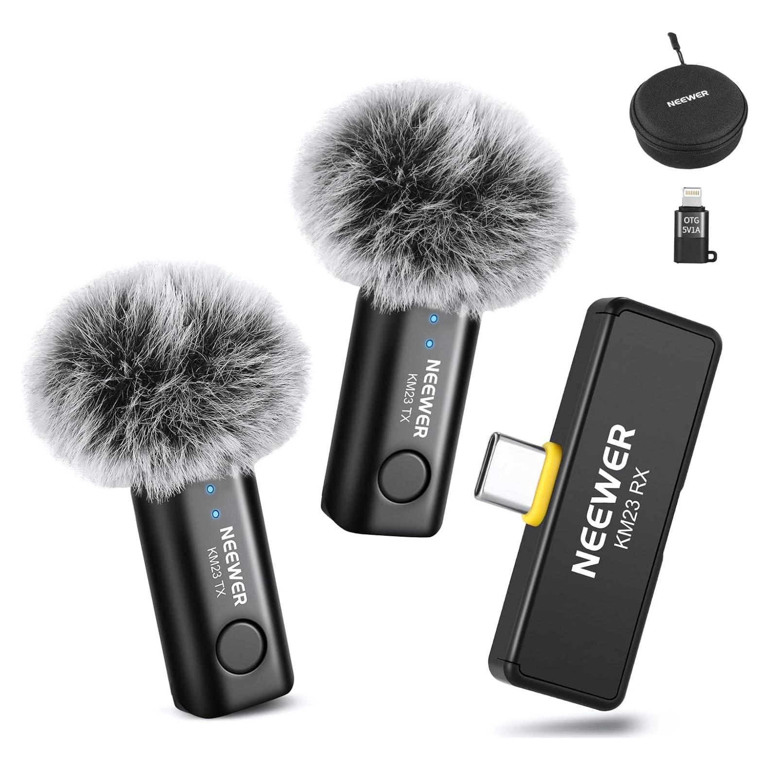 Micrófono Lavalier Inalámbrico NEEWER KM23 40m Rango 2 Transmisores