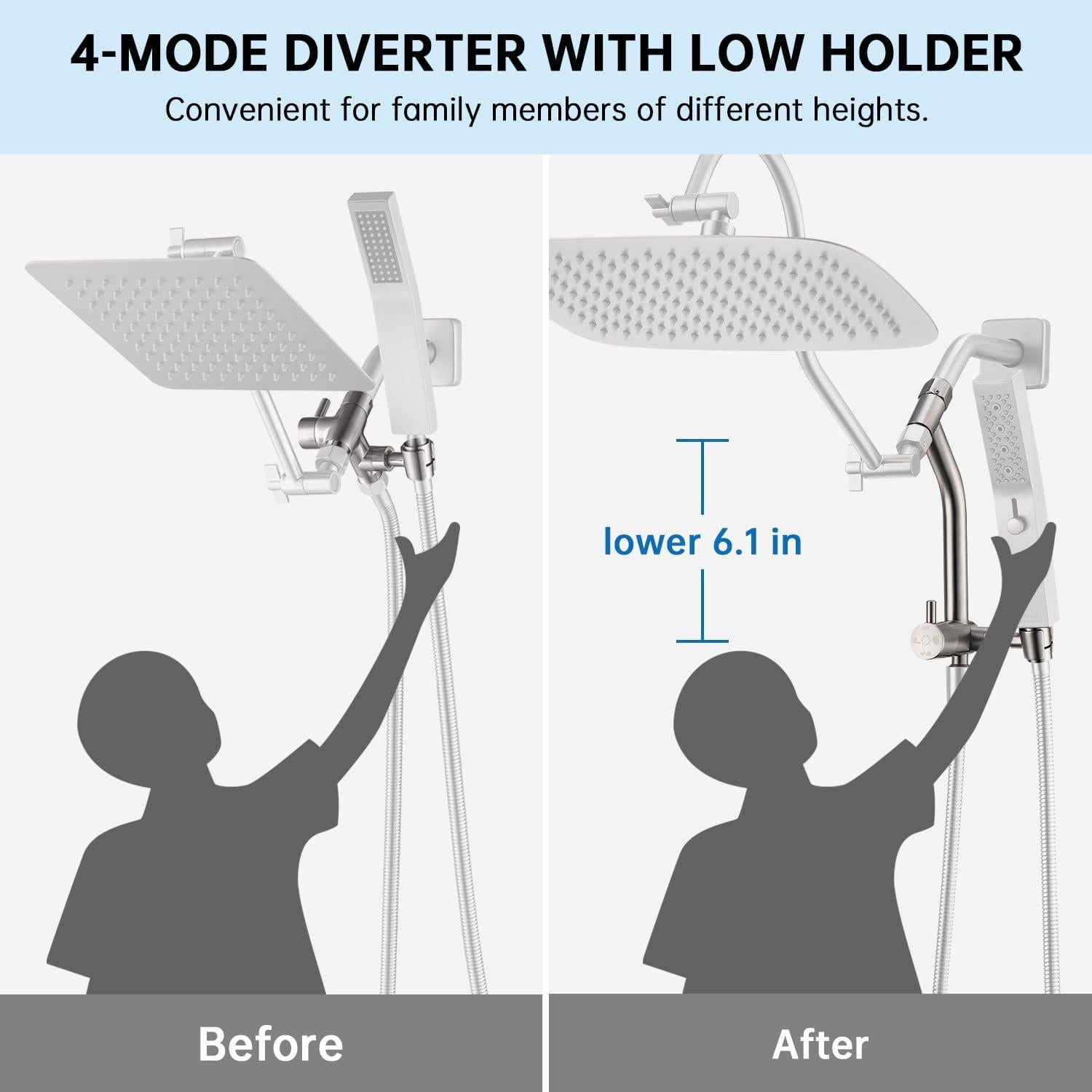 Cabezal de Ducha G-Promise 30.48 cm Metal Niquelado 4 Modos
