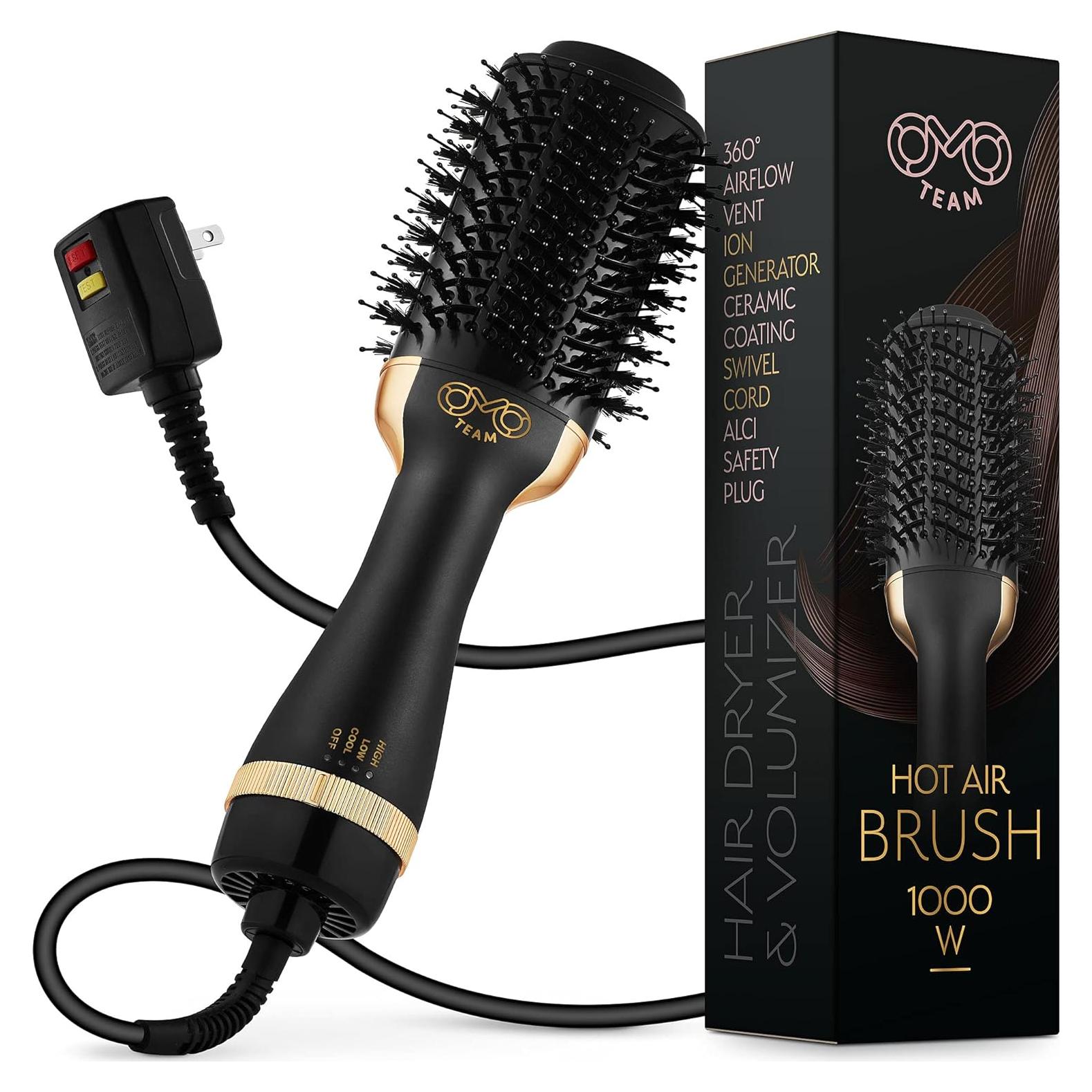 Cepillo Secador de Cabello OMO TEAM Ovalado 75mm Negro Dorado