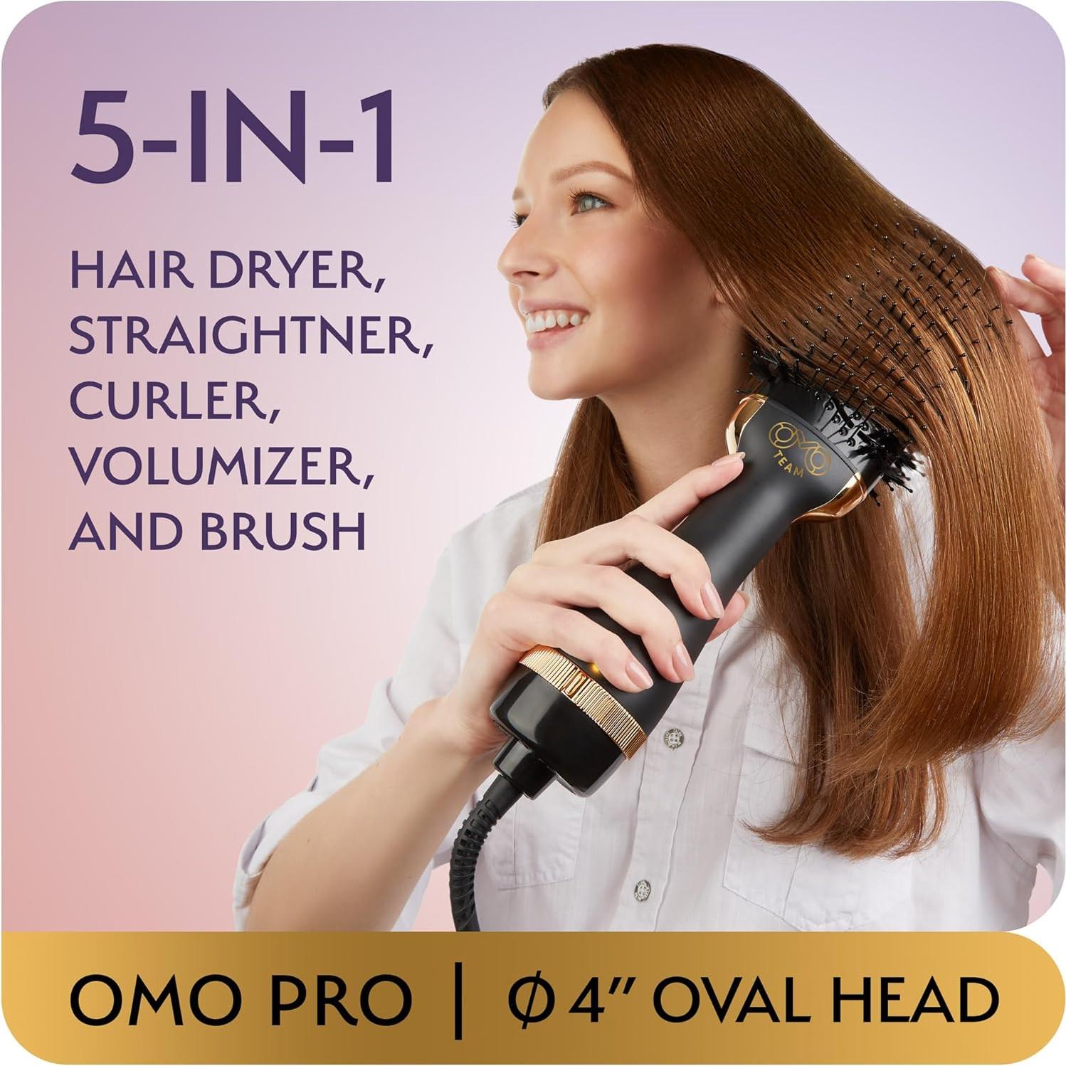 Cepillo Secador de Cabello OMO TEAM Ovalado 75mm Negro Dorado