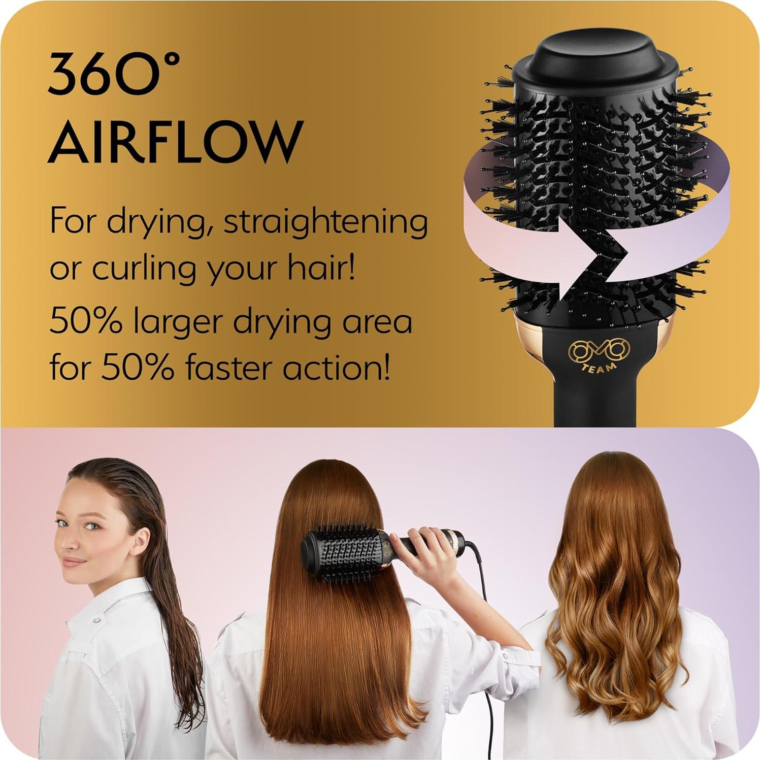 Cepillo Secador de Cabello OMO TEAM Ovalado 75mm Negro Dorado