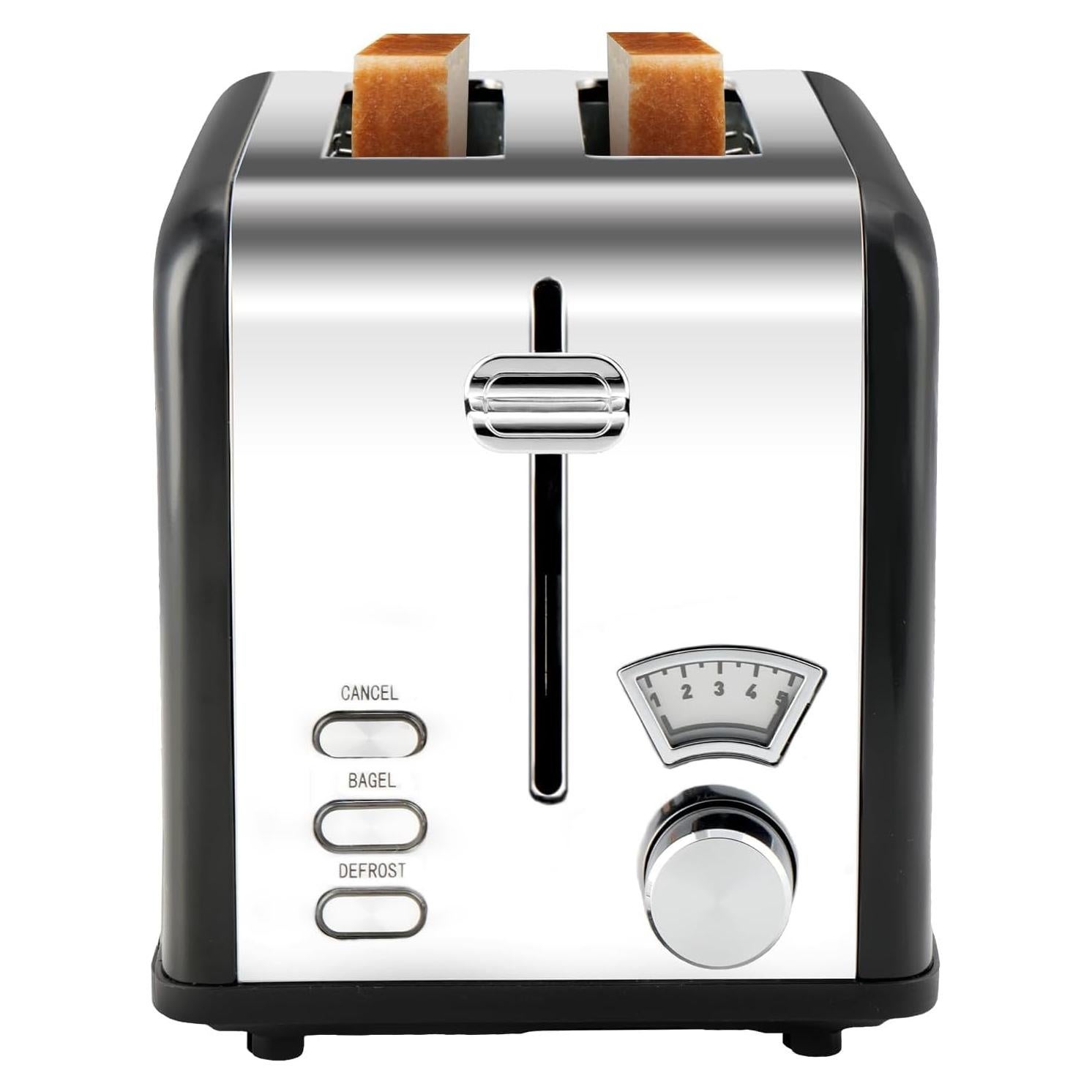 Tostadora Simple Deluxe 2 Rebanadas Retro Acero Inoxidable Negra