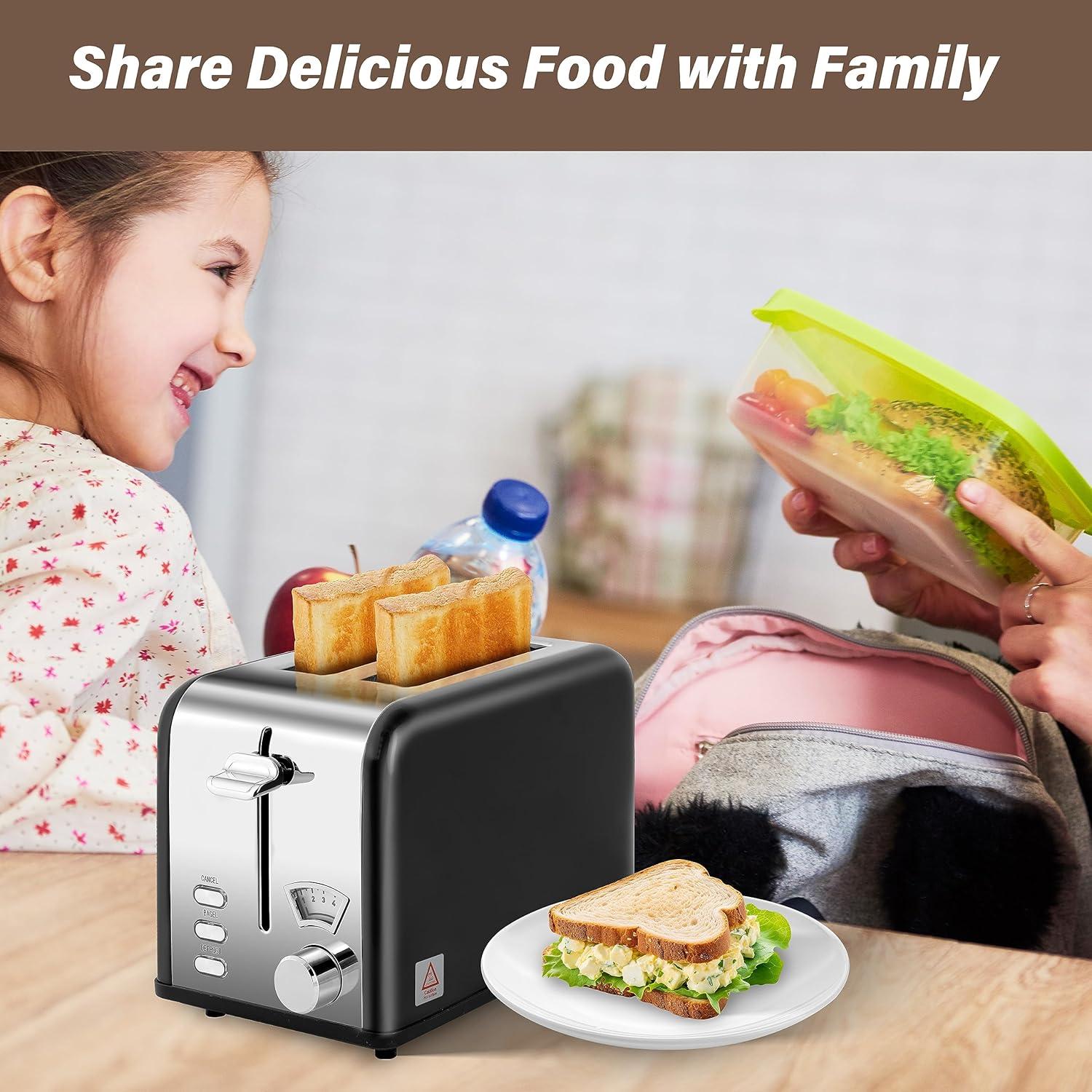 Tostadora Simple Deluxe 2 Rebanadas Retro Acero Inoxidable Negra