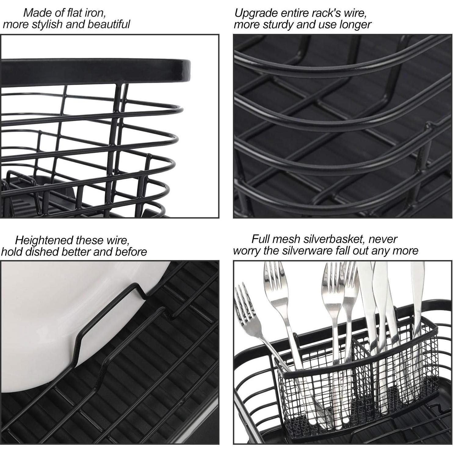 Estante Secador de Platos TQVAI con Soporte de Utensilios Negro