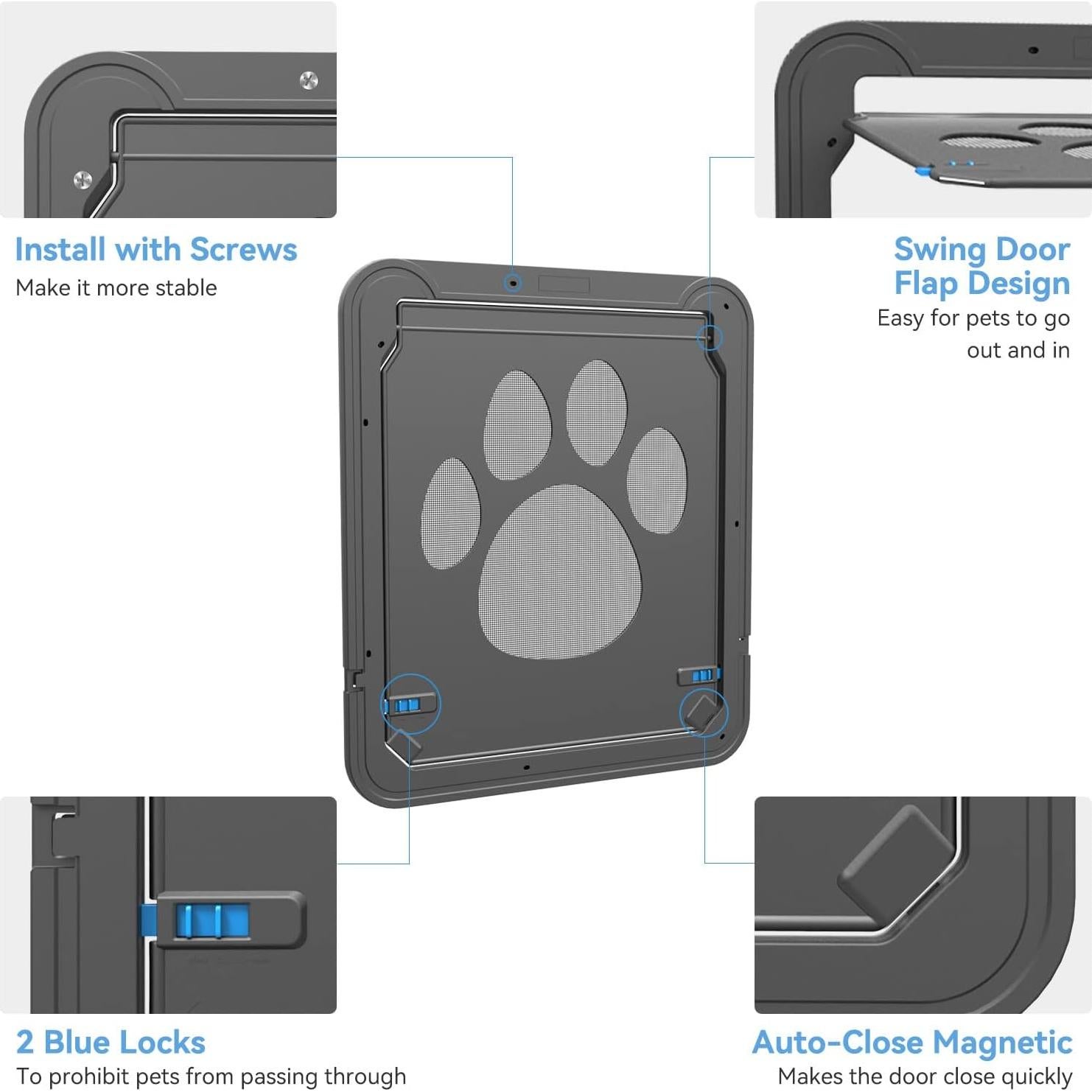 Puerta para Perros Grande PETLESO Gris 35.5x30.5 cm Fácil Instalación