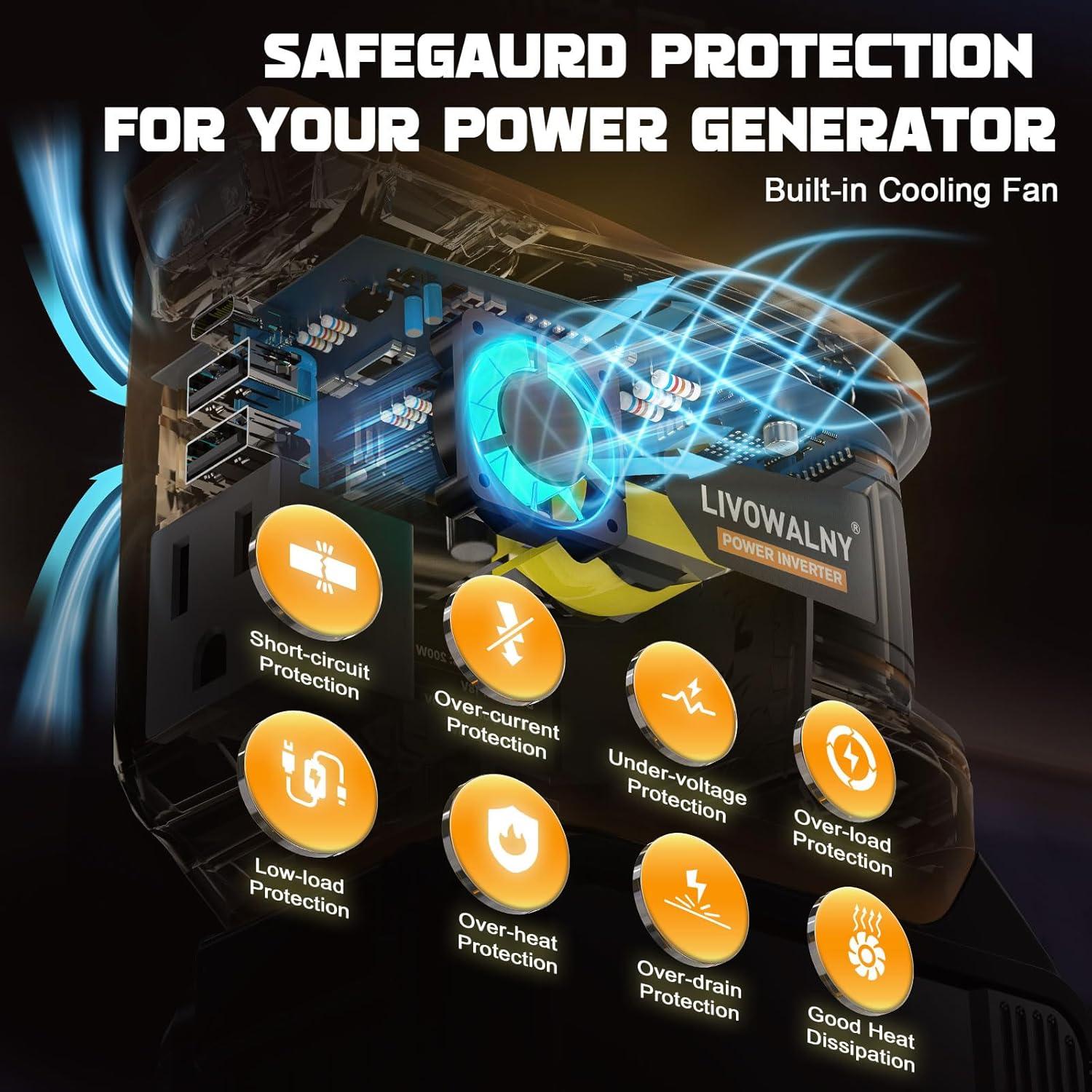 Inversor de Potencia 200W LIVOWALNY DC 20V a AC 110V