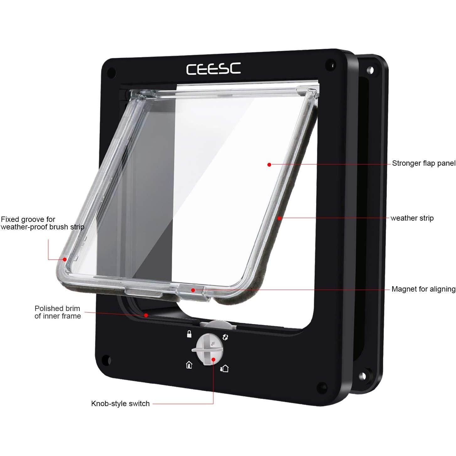 Puerta para Gato CEESC Mediana Negra con Cerradura 4 Vías