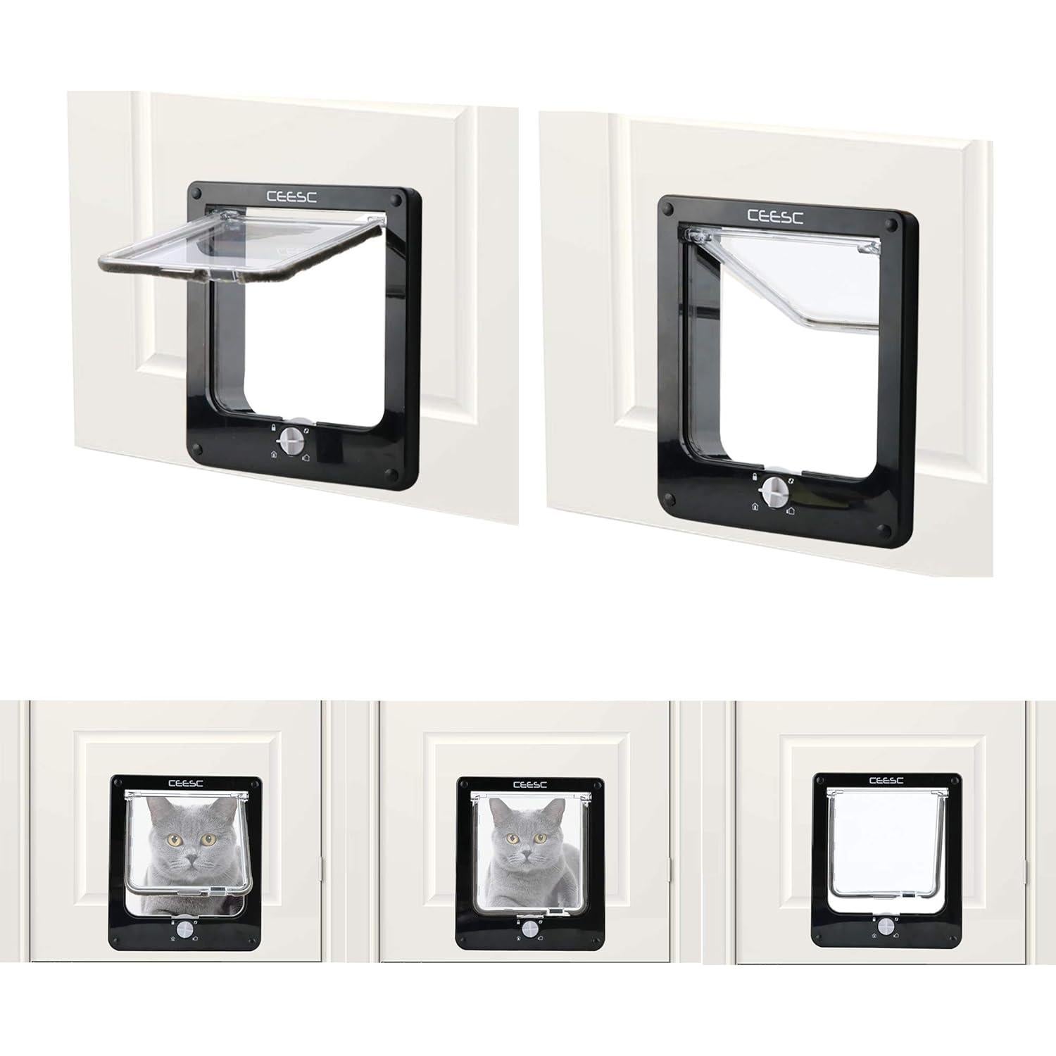 Puerta para Gato CEESC Mediana Negra con Cerradura 4 Vías