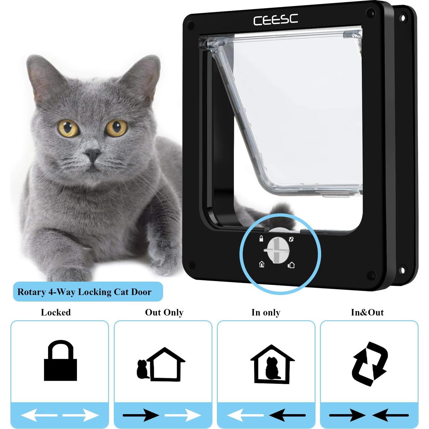 Puerta para Gato CEESC Mediana Negra con Cerradura 4 Vías