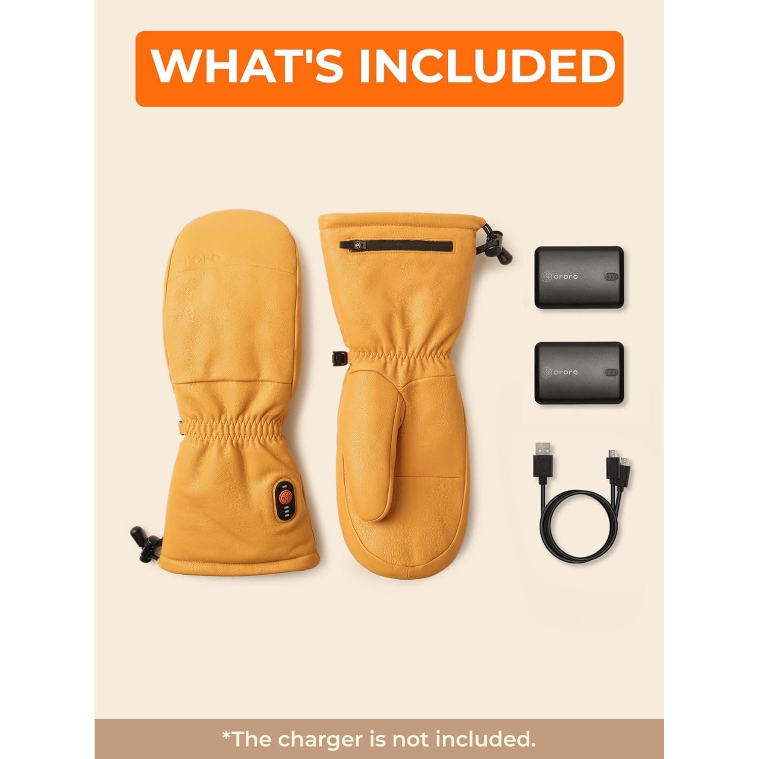 Mitones Calentados ORORO de Cuero Unisex - Batería 7.4V