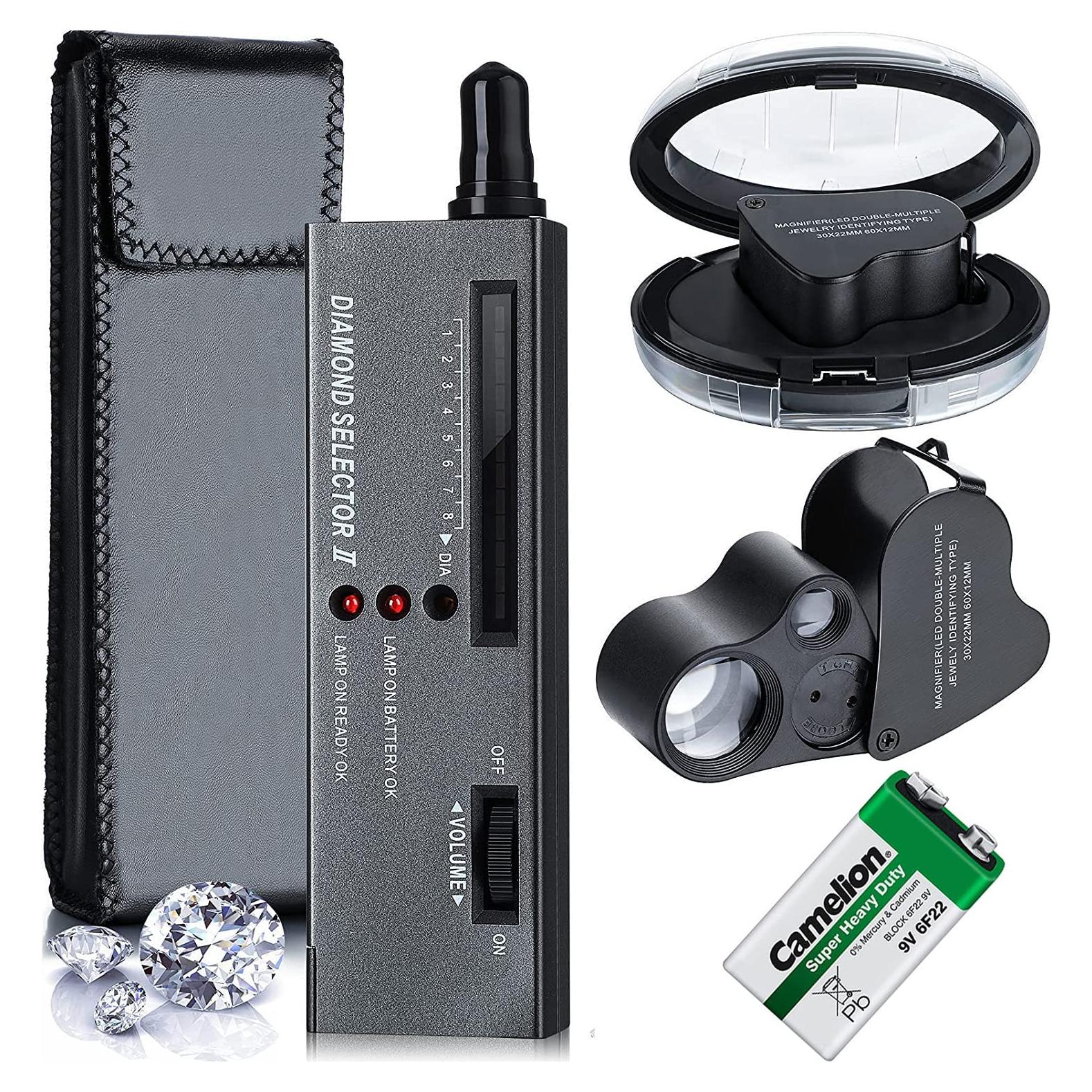 Probador de Diamantes UVER + Lupa Iluminada 30X60 Mini