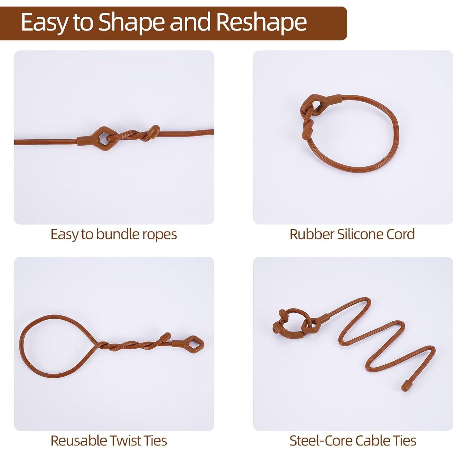 Ataduras de Torcer OCTOXEQA 24PK Silicona Marrón 15-45cm