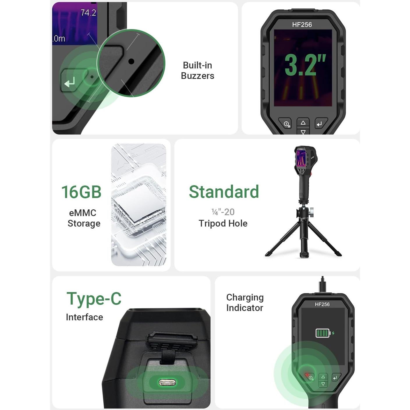 Cámara Térmica HSFTOOLS HF256, 256x192, LCD 3.2", 16GB