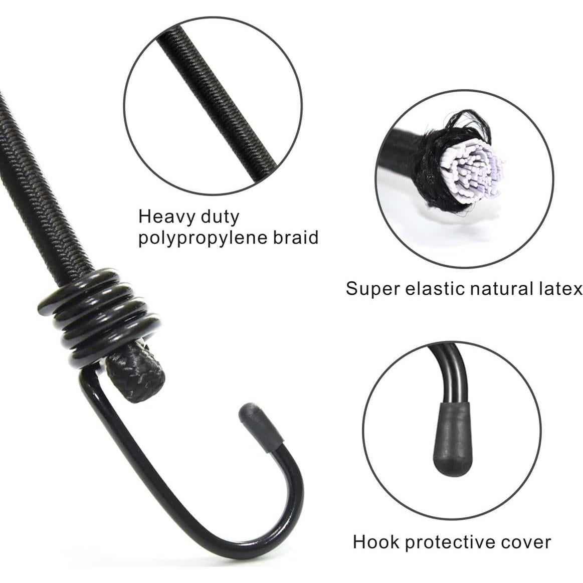 Cuerdas Bungee BEXSLE 61cm 4Pcs Alta Resistencia Negro