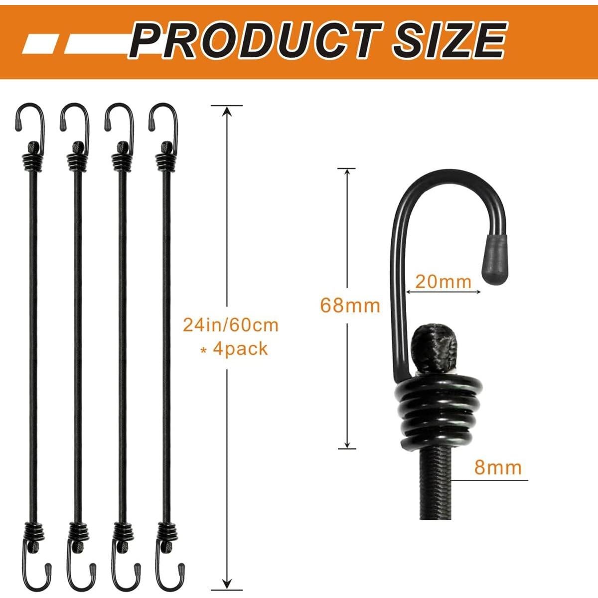 Cuerdas Bungee BEXSLE 61cm 4Pcs Alta Resistencia Negro