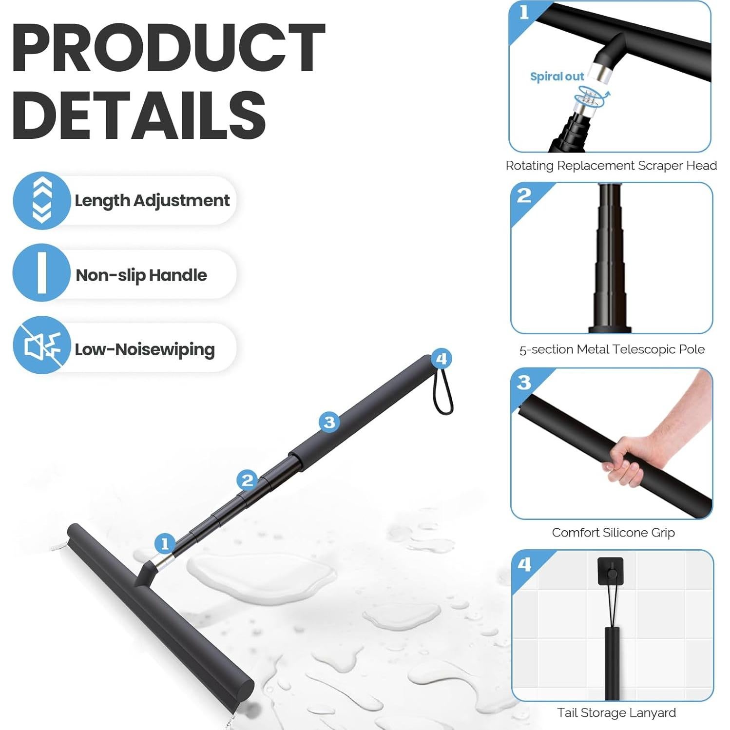 Limpiaparabrisas de Ducha Telescópico LORESJOY 120 cm Negro