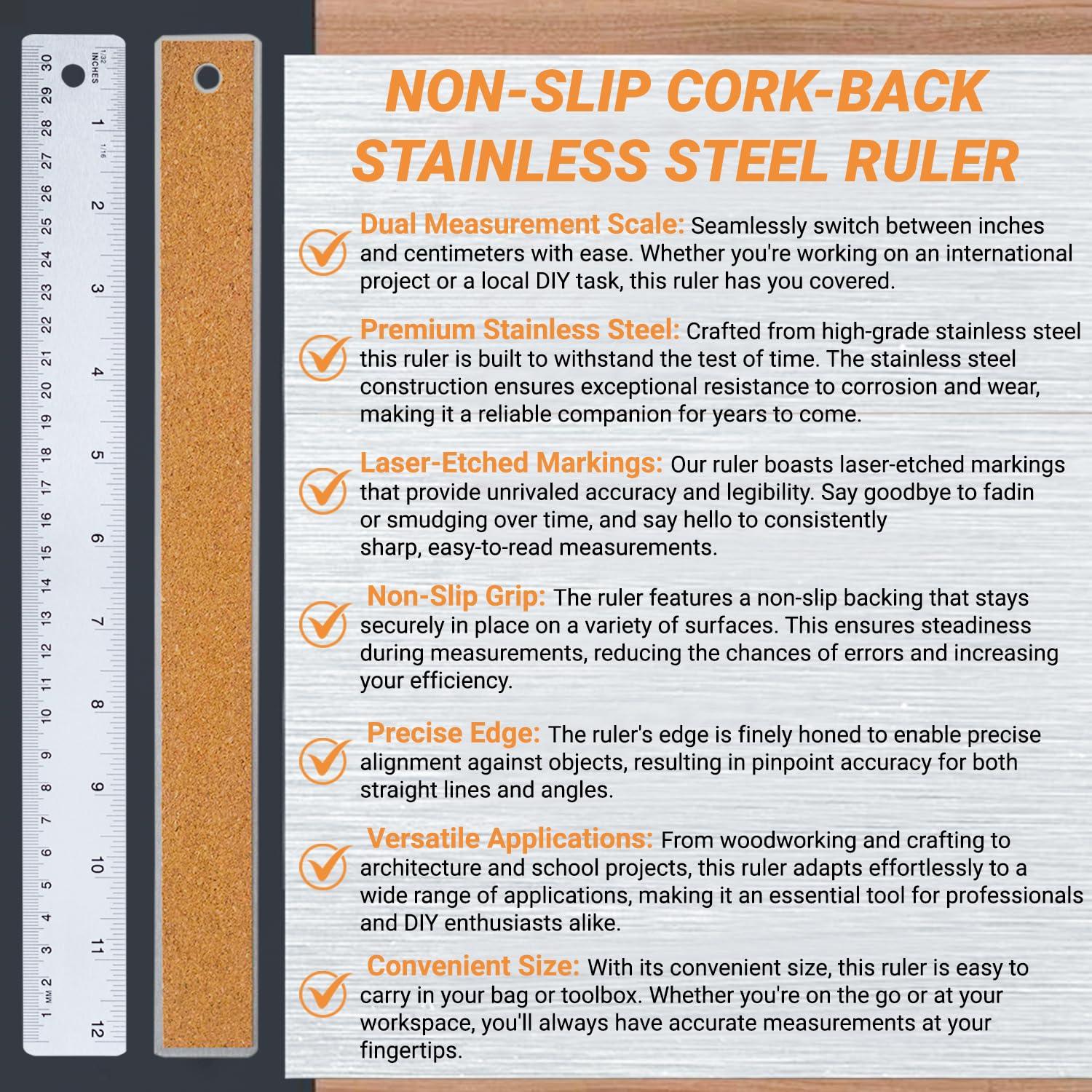 Regla de Acero Inoxidable Herald 30.5 cm Antideslizante