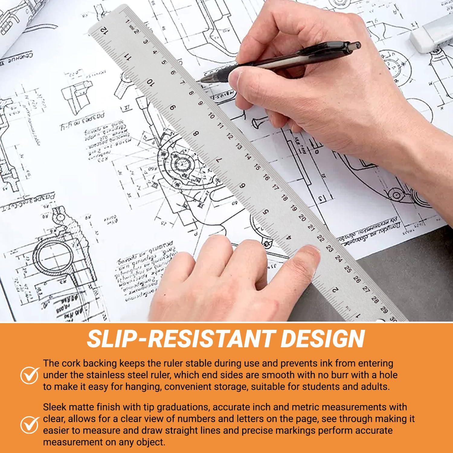 Regla de Acero Inoxidable Herald 30.5 cm Antideslizante