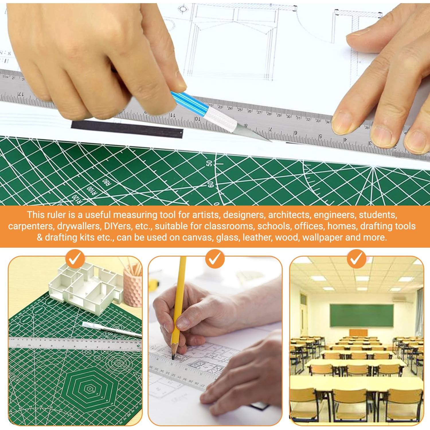 Regla de Acero Inoxidable Herald 30.5 cm Antideslizante