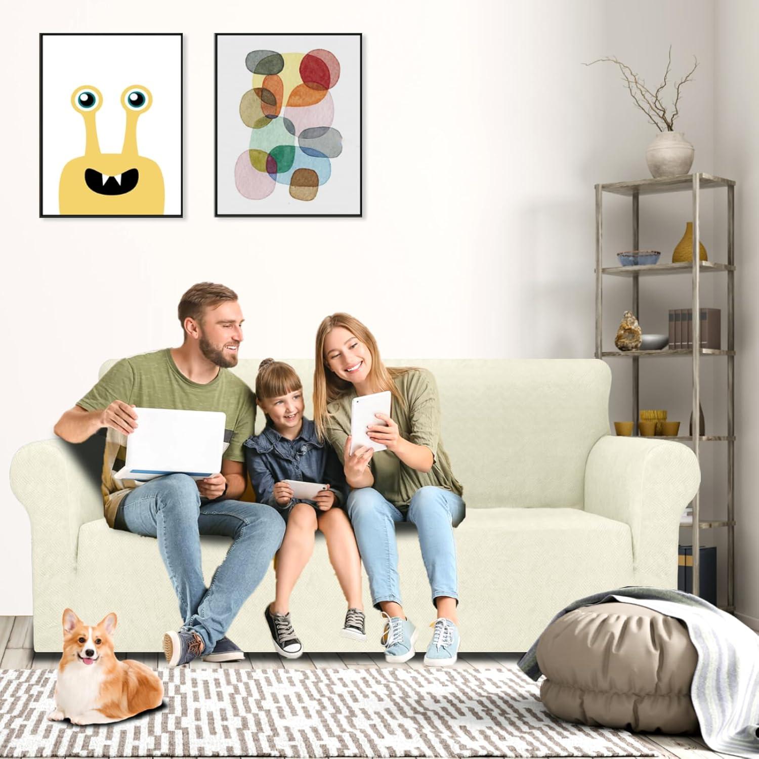 Funda de Sofá MAXIJIN Grande Beige Patrón Diamante