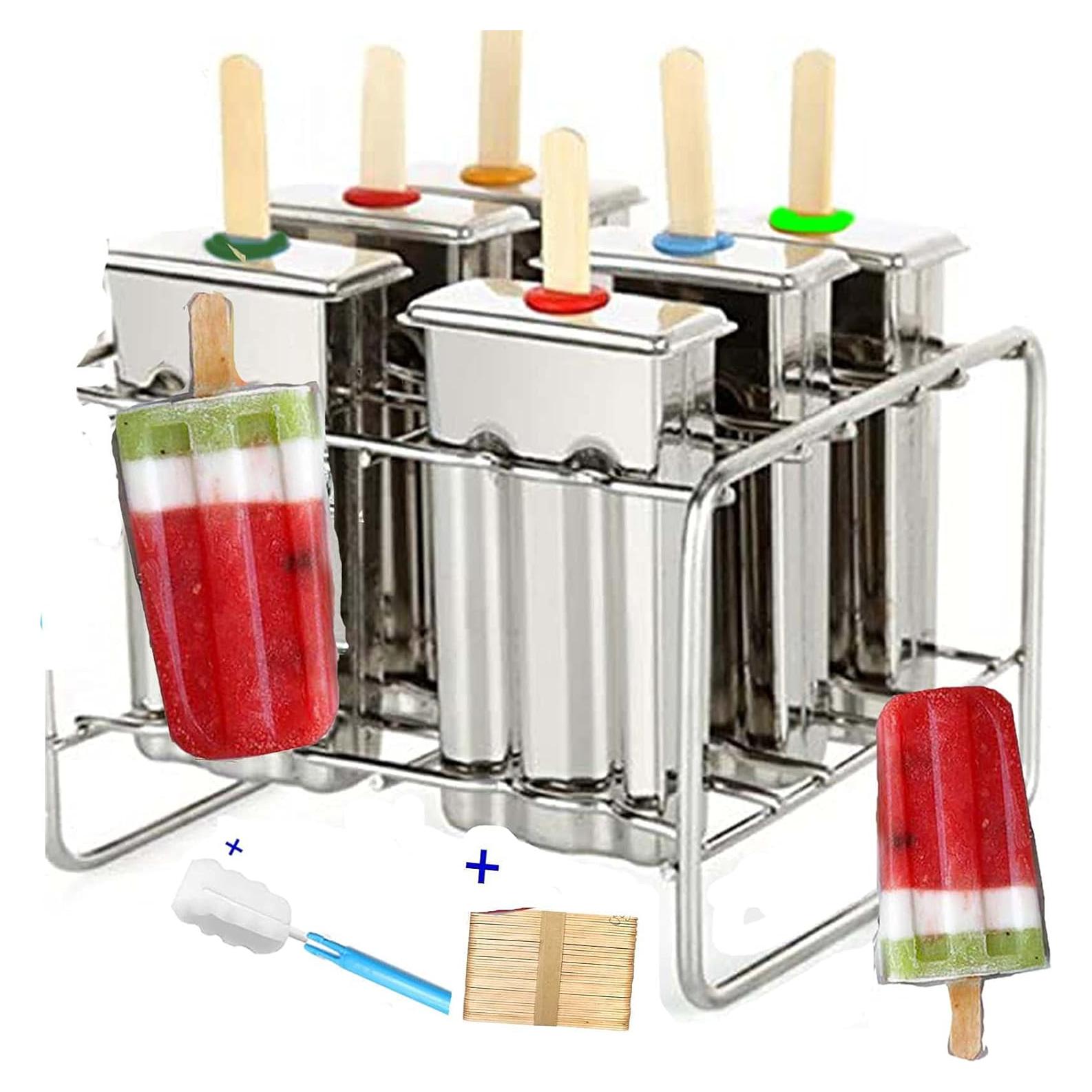 Moldes de Paletas de Acero Inoxidable Pizety - 6 Cavidades 100ml