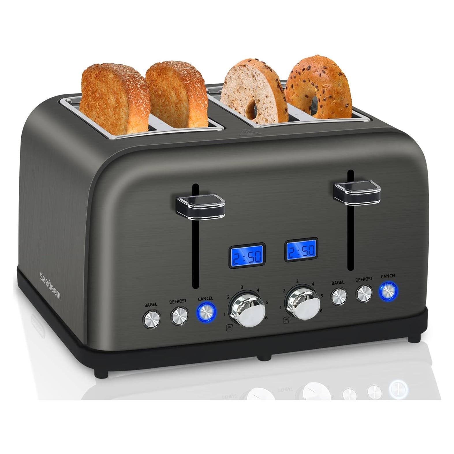 Tostadora SEEDEEM de Acero Inoxidable 4 Rebanadas LCD 1500W