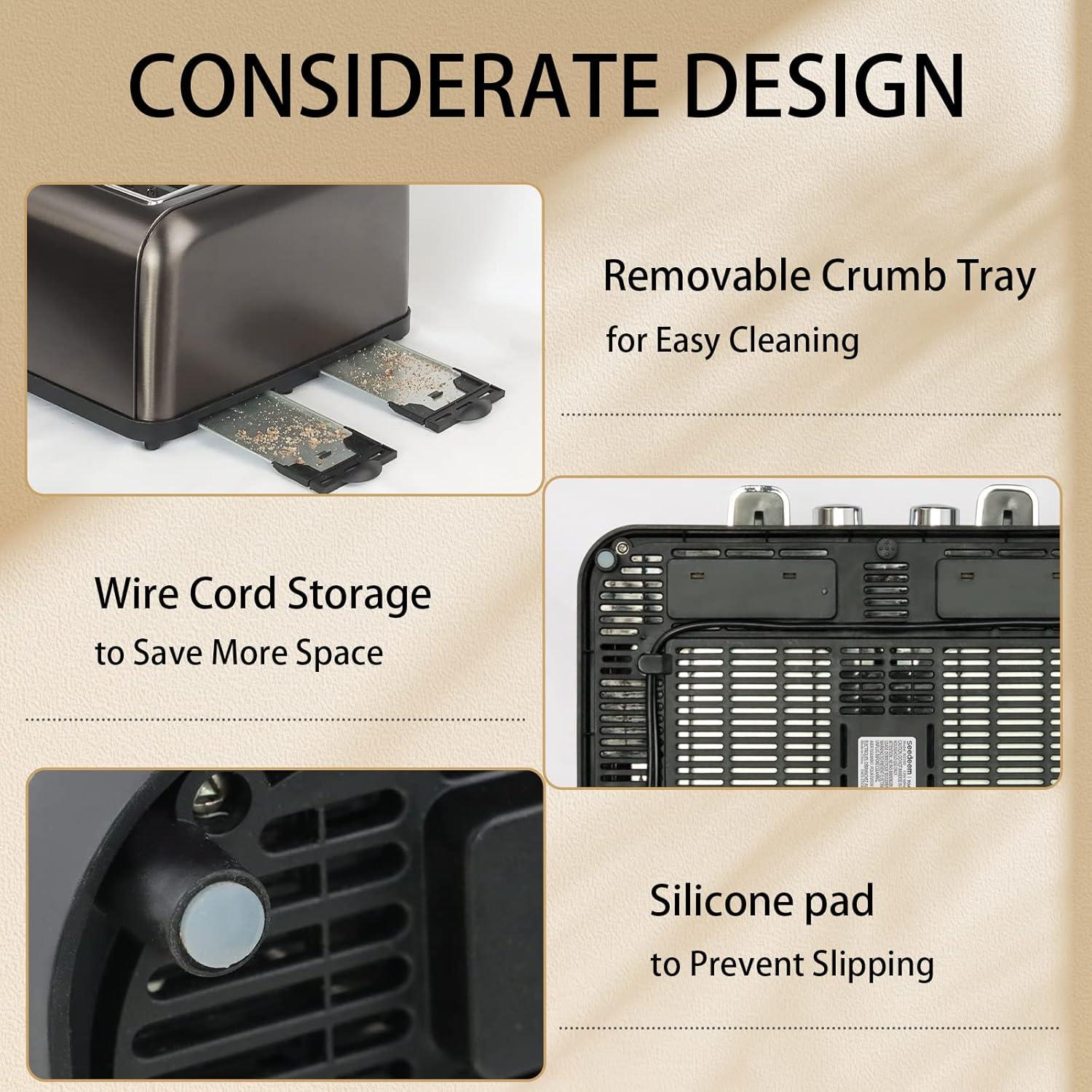 Tostadora SEEDEEM de Acero Inoxidable 4 Rebanadas LCD 1500W