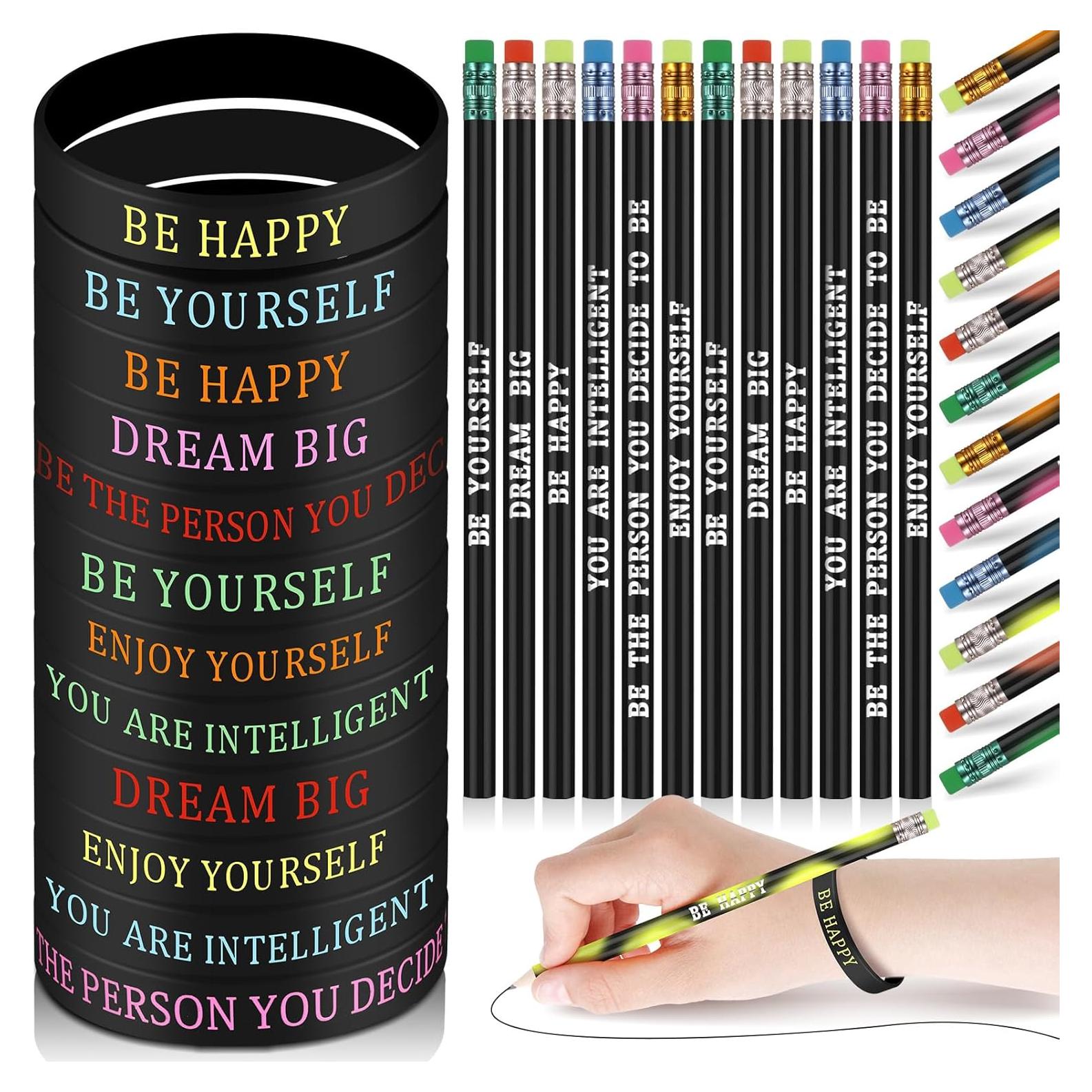 Lápices y Pulseras Motivacionales Sabary 48 Pcs Regalo