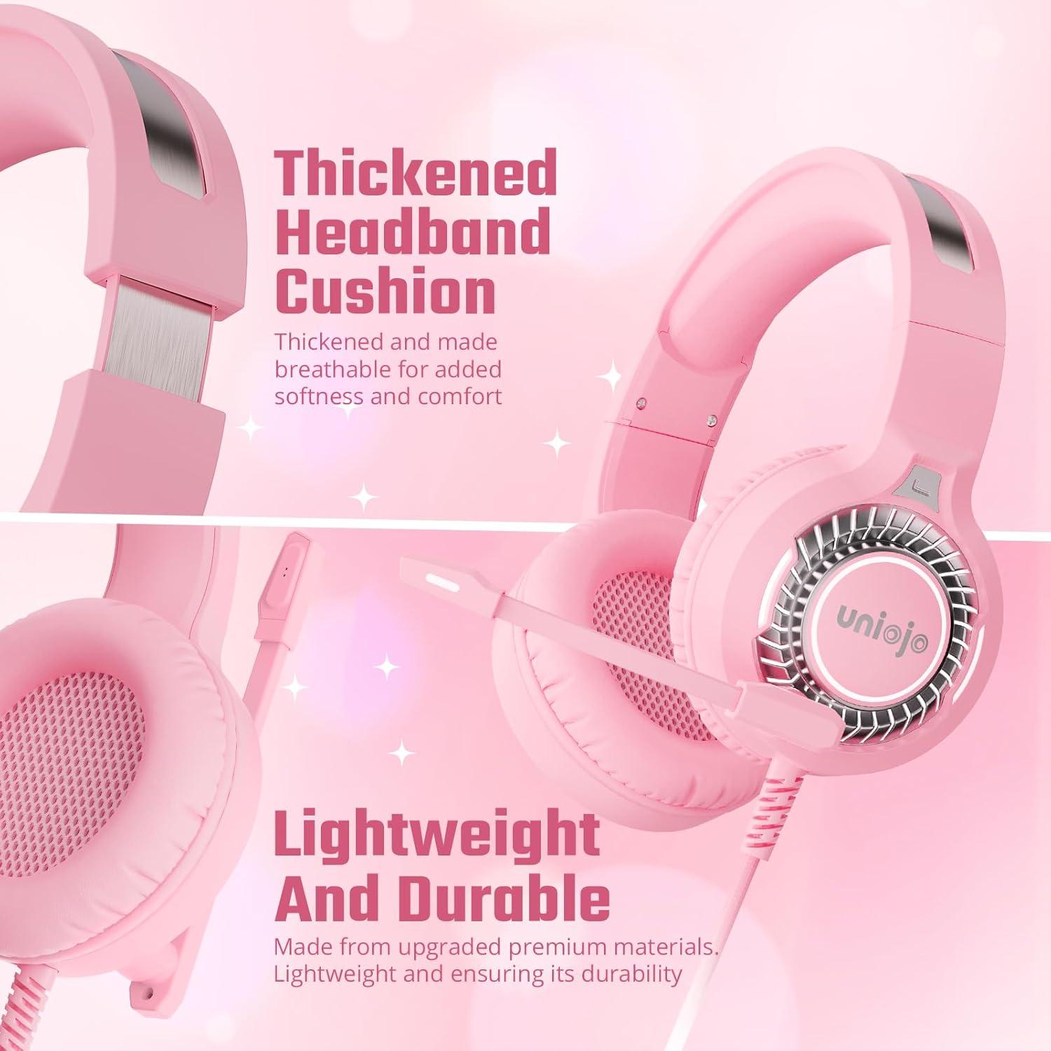 Auriculares Gaming UNIOJO U30 Rosa con Micrófono y 7.1
