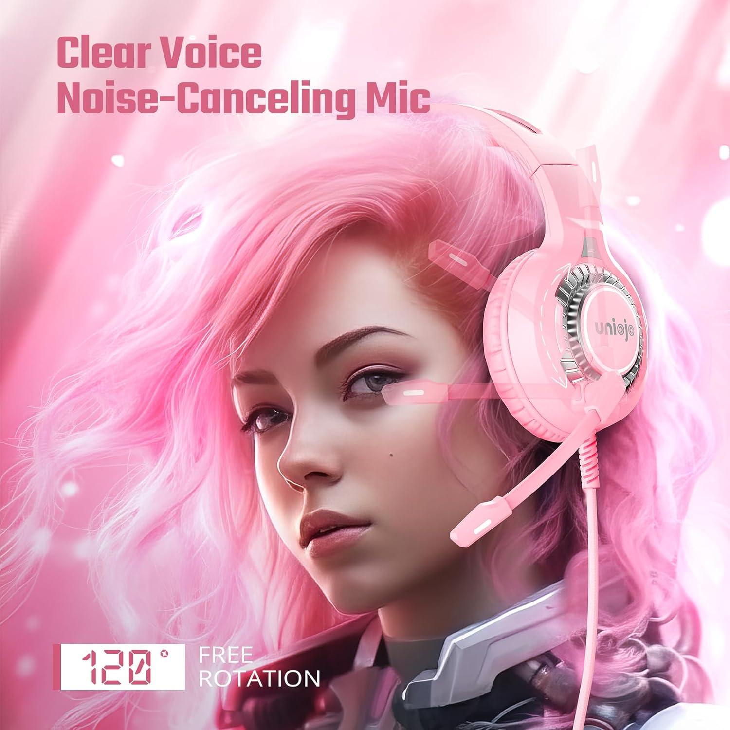 Auriculares Gaming UNIOJO U30 Rosa con Micrófono y 7.1