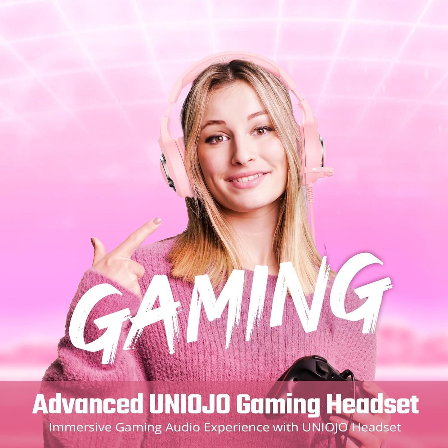 Auriculares Gaming UNIOJO U30 Rosa con Micrófono y 7.1