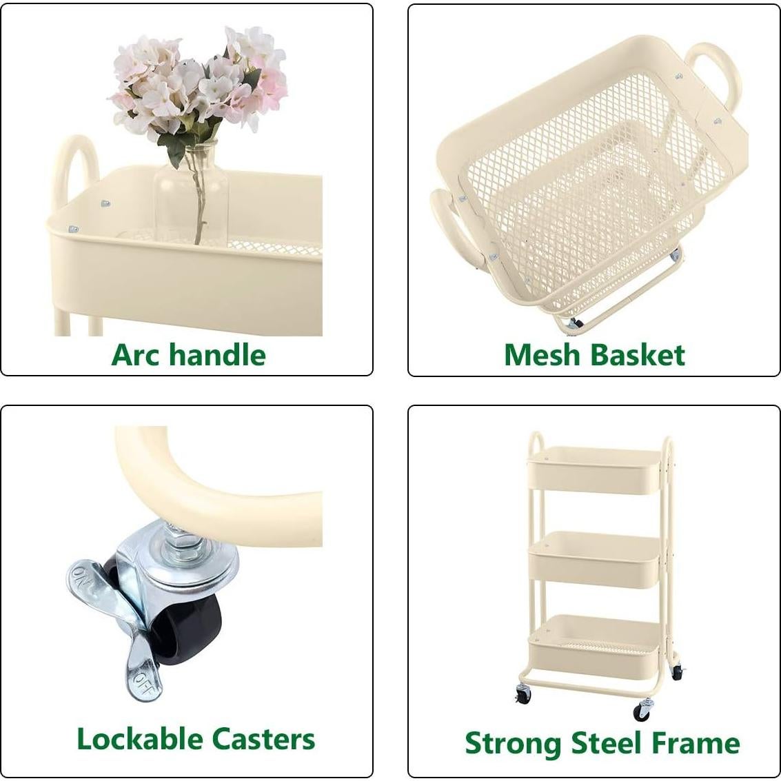 Carro de Utilidad Rodante Melody House 3 Niveles Beige