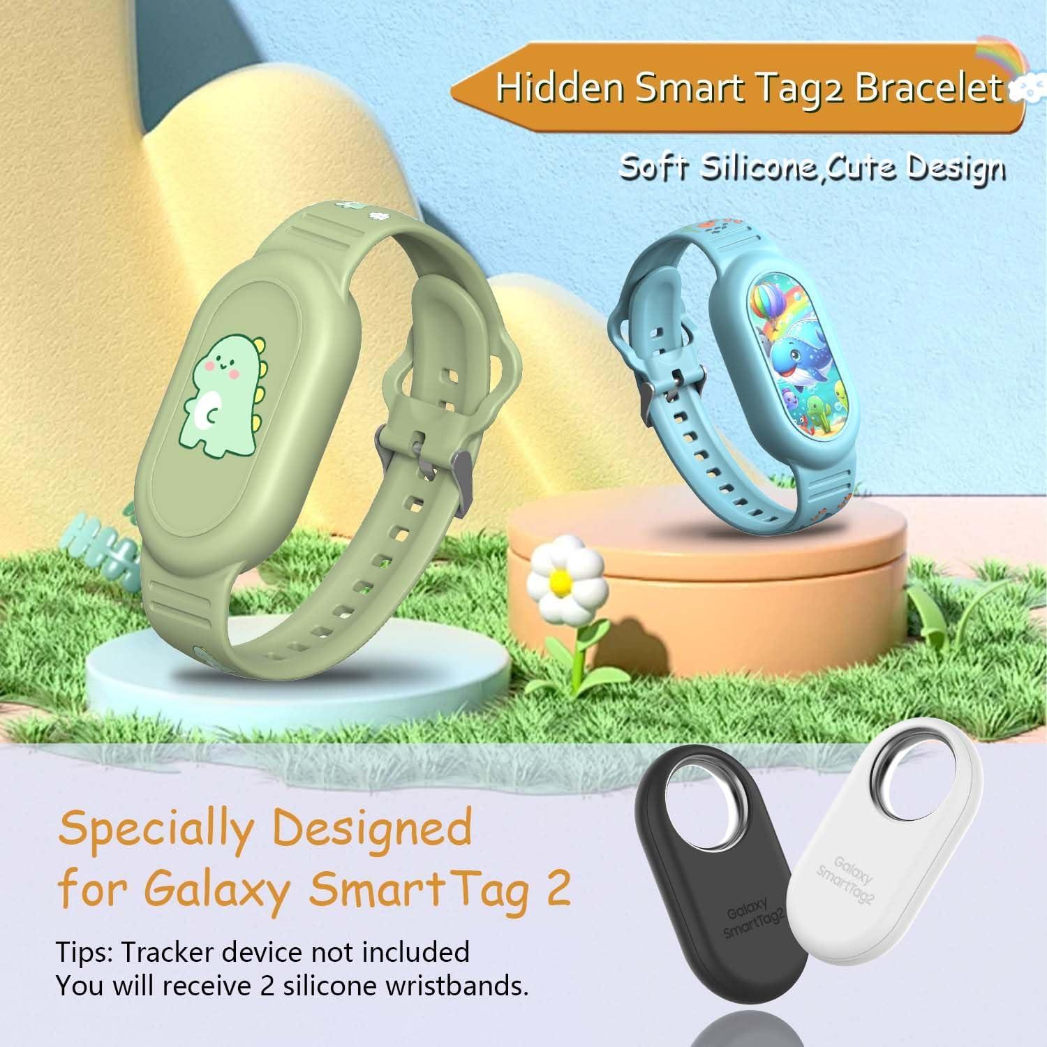 Pulsera de Silicona para Samsung SmartTag 2 - 2 Pack Dinosaurios y Ballenas