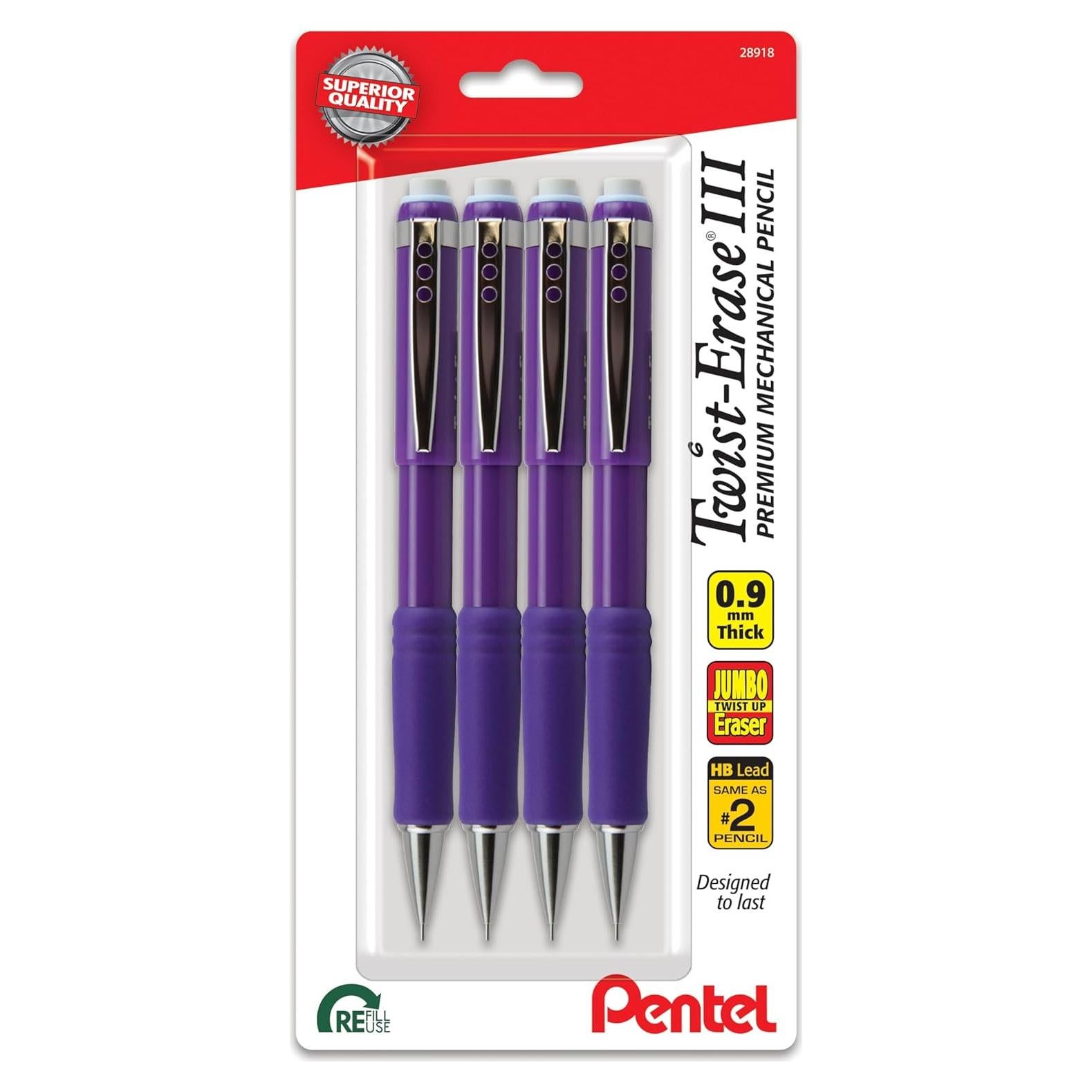 Lápiz Mecánico Pentel Twist-Erase III 0.9mm Violeta 4 Pzas