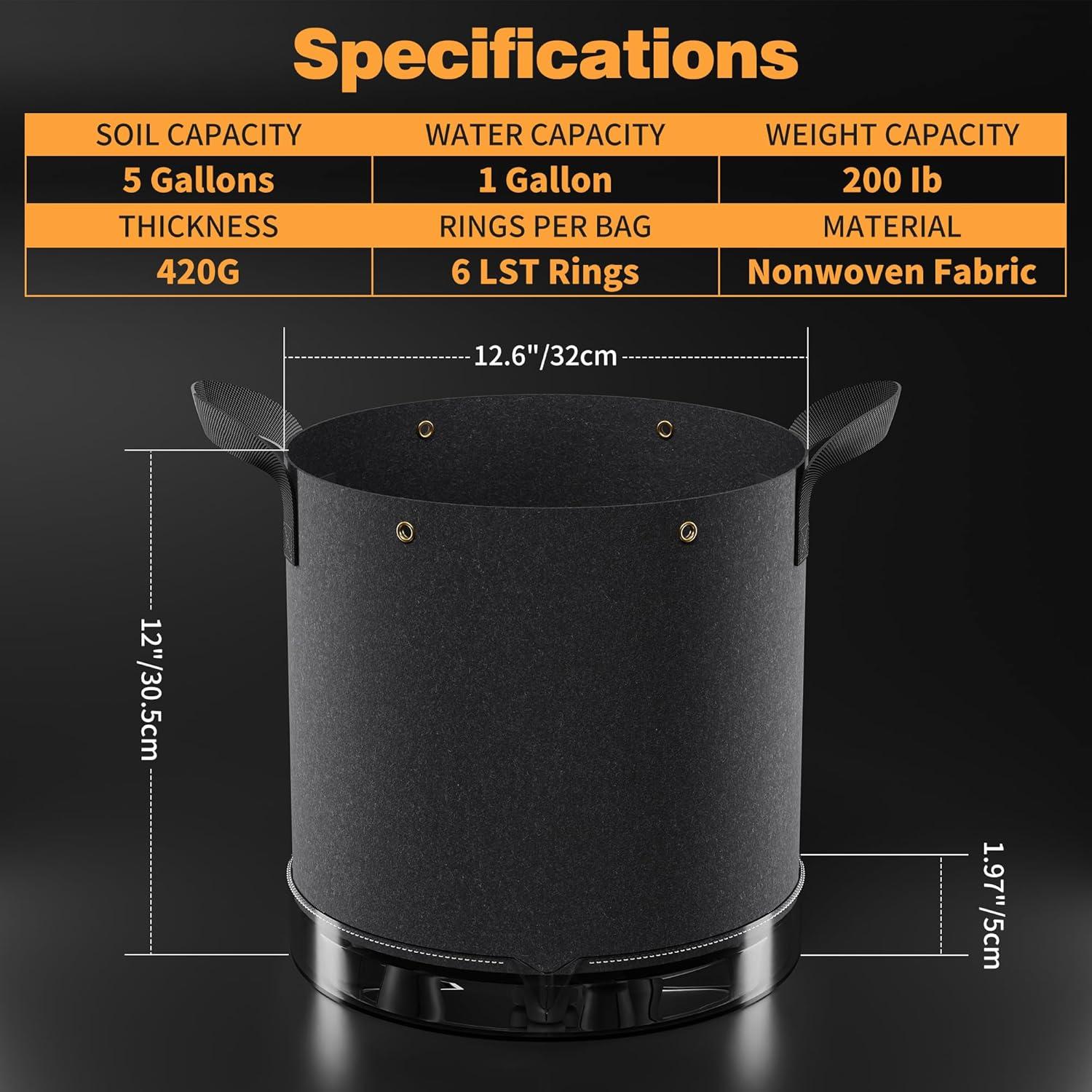 Bolsas de Cultivo Autorriego Patigrow 5 Galones 420G Tela