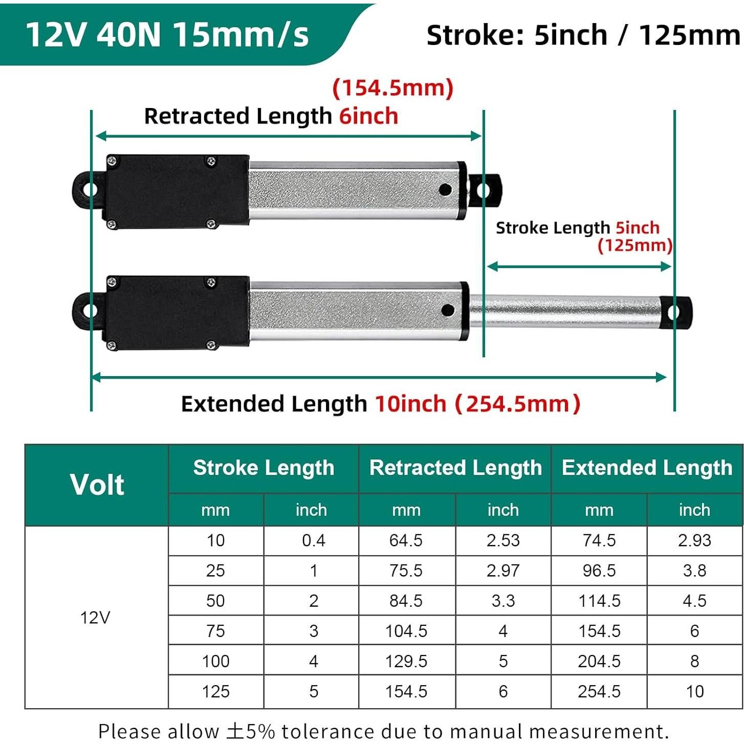 Actuador Lineal Mini RRTECHFORU 125mm 40N 12V Robótica