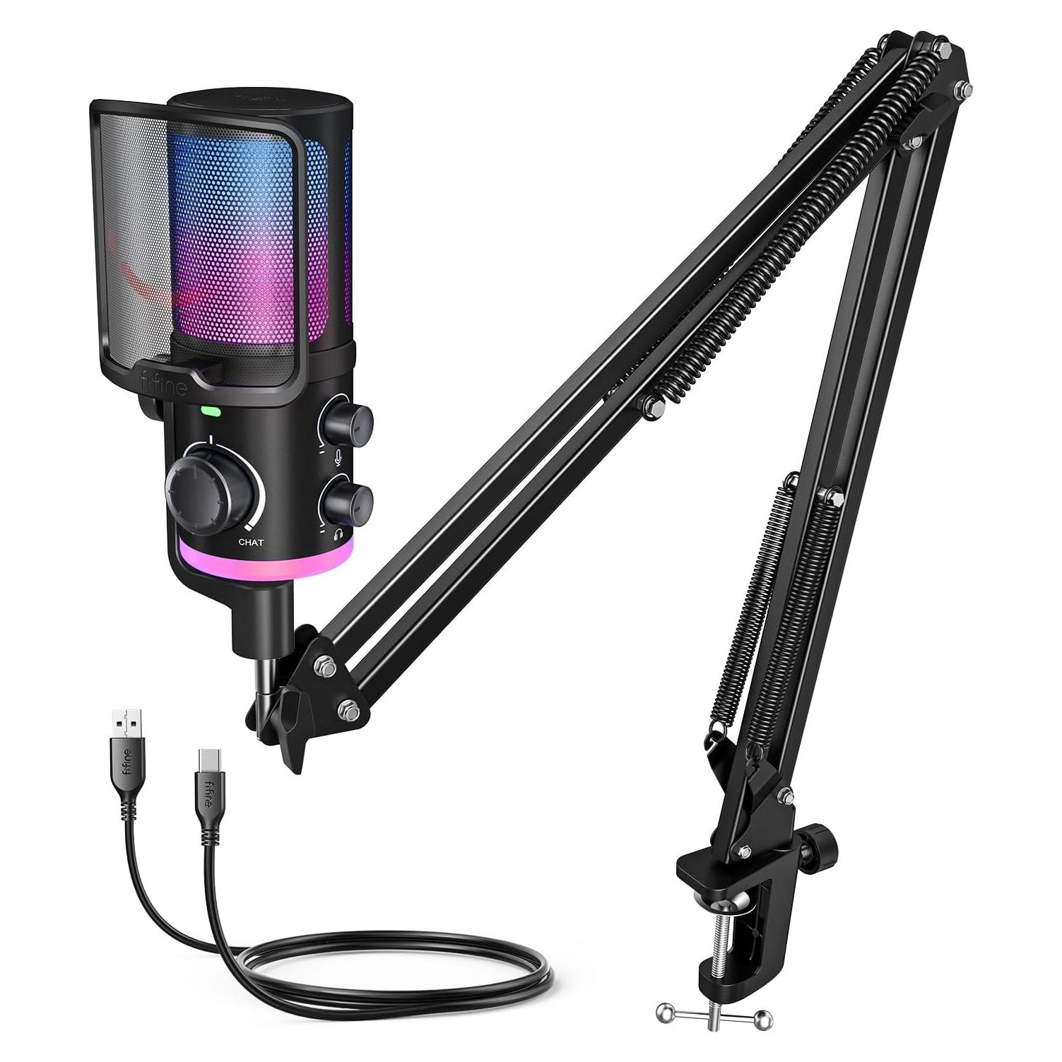 Micrófono USB FIFINE AM6T para Streaming y Gaming con RGB