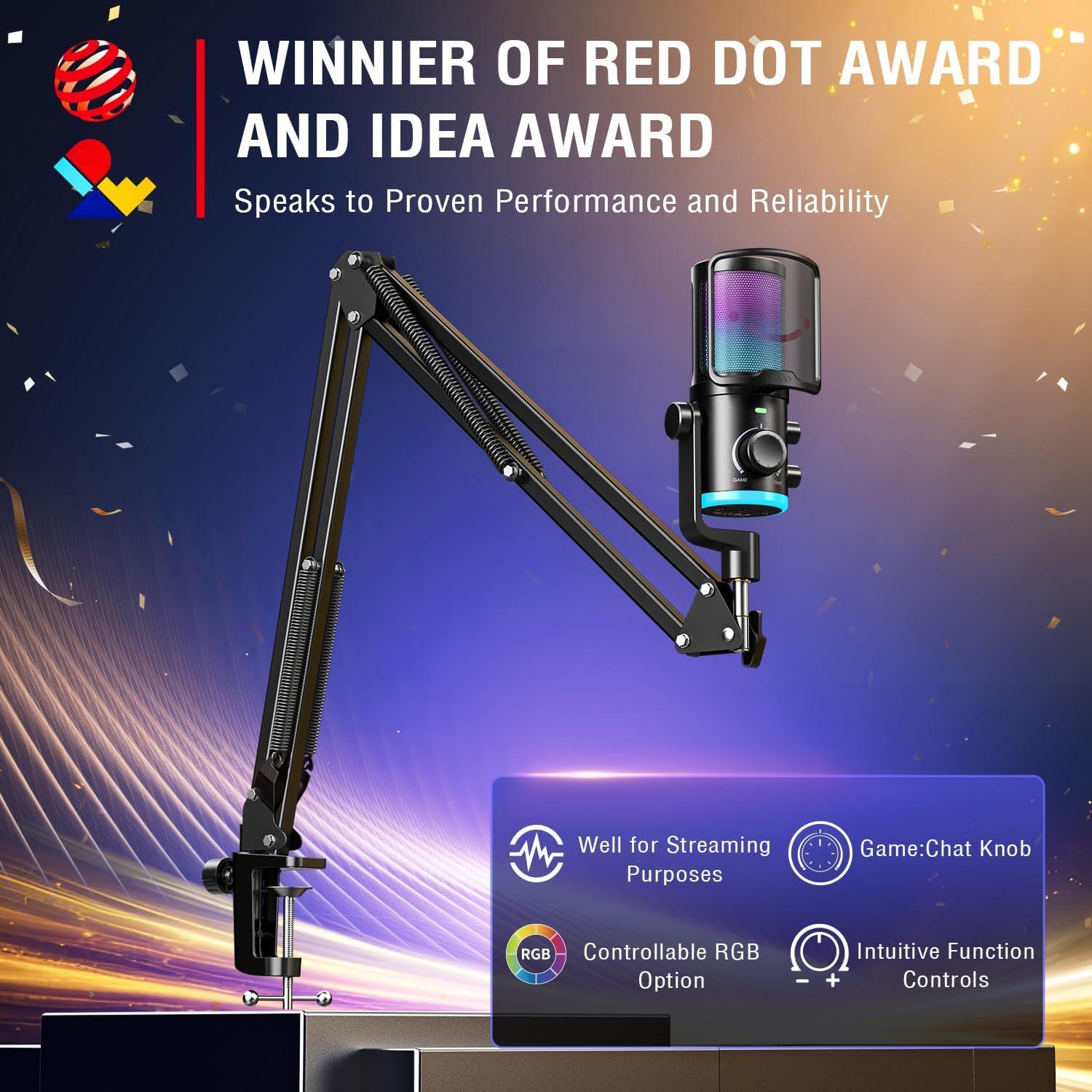 Micrófono USB FIFINE AM6T para Streaming y Gaming con RGB