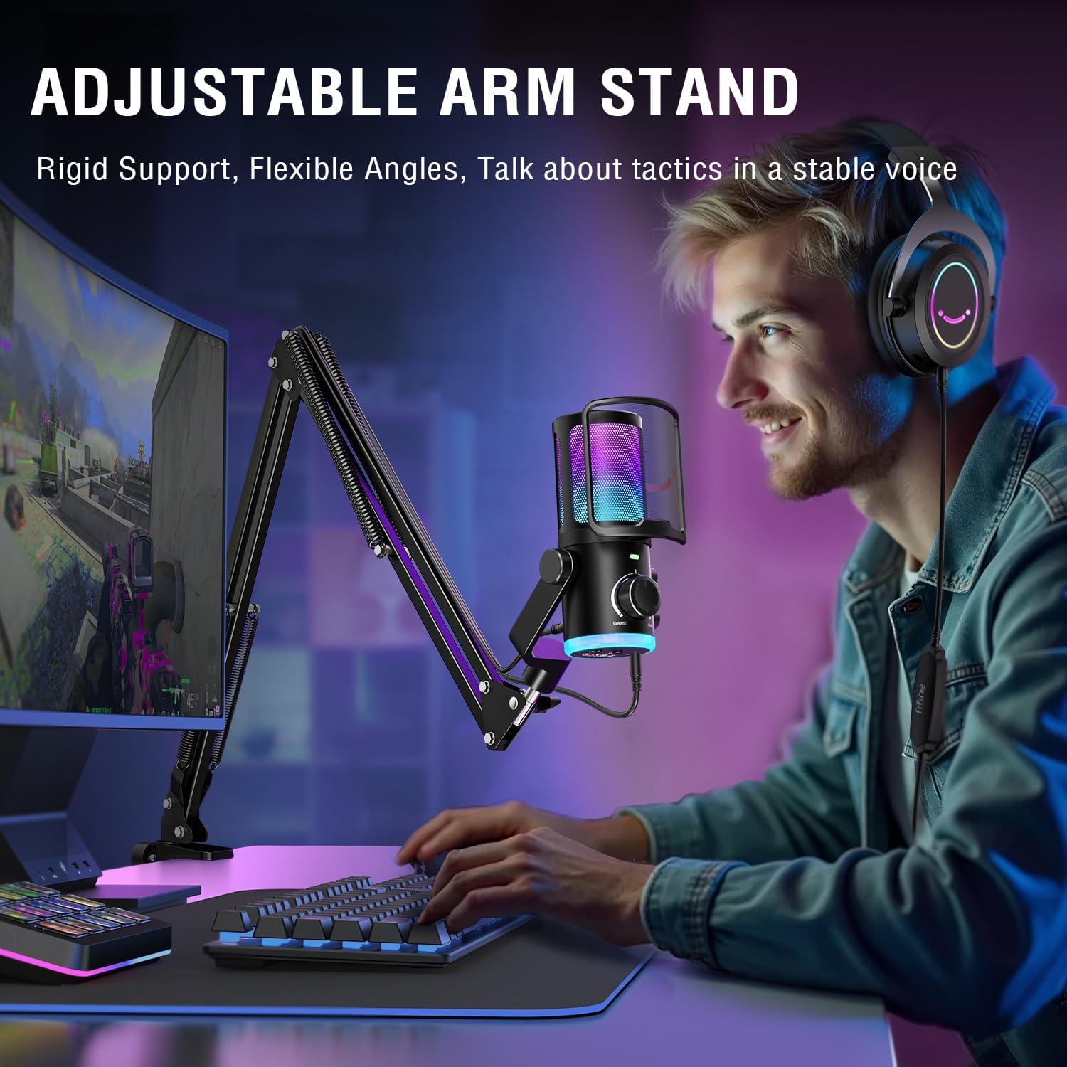 Micrófono USB FIFINE AM6T para Streaming y Gaming con RGB