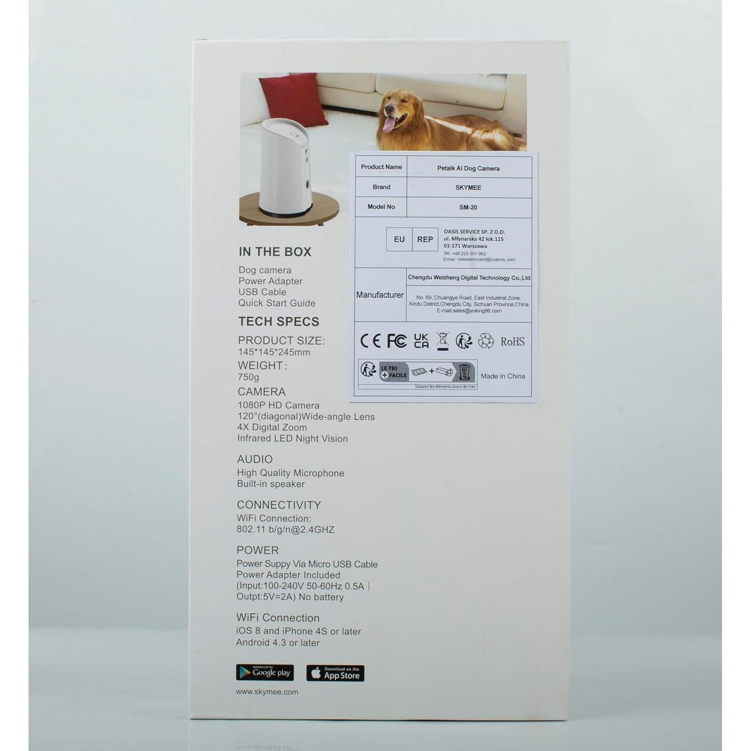 Dispensador de golosinas para perros Skymee con cámara 1080p