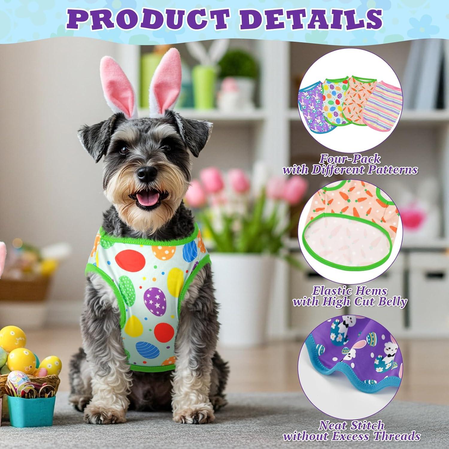Camisetas de Perro Vehomy 4-Pack Pascua Conejo y Huevos L