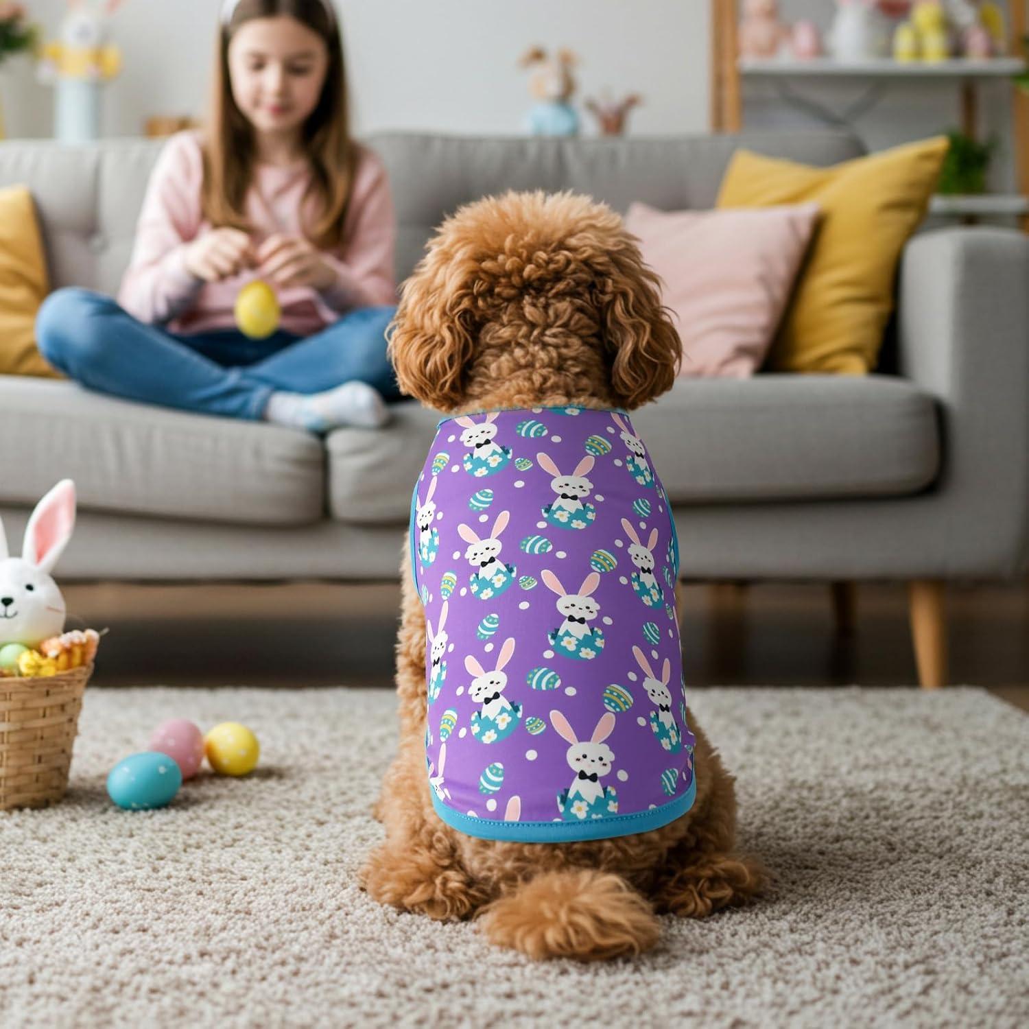 Camisetas de Perro Vehomy 4-Pack Pascua Conejo y Huevos L