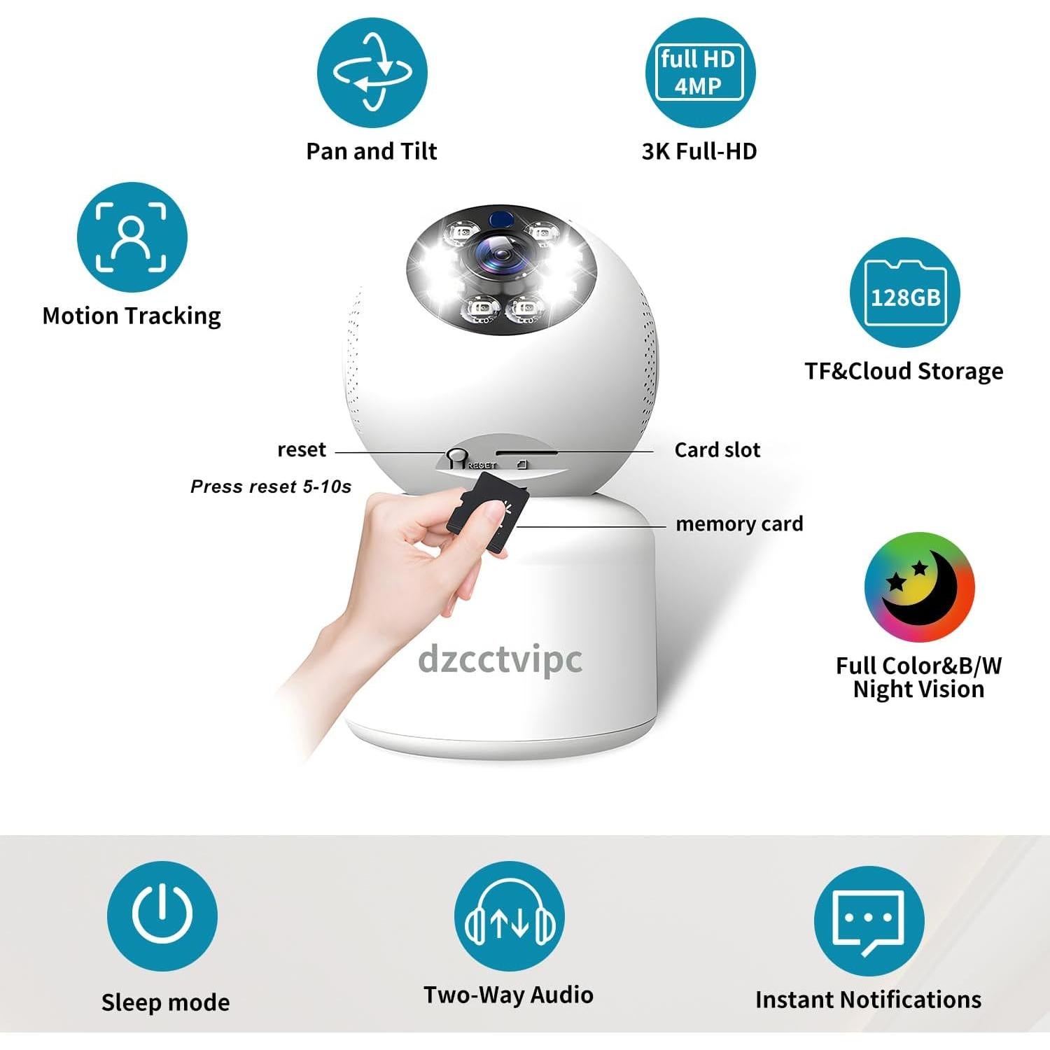 Cámara IP WiFi 4MP Dzcctvipc con Visión Nocturna 15m