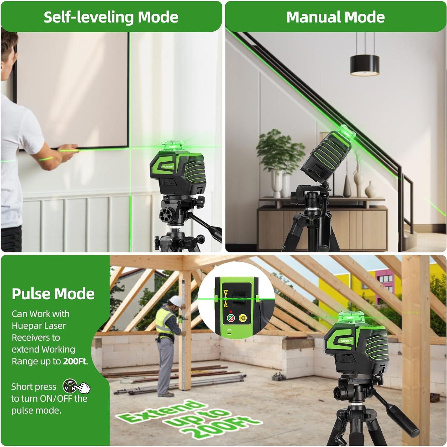 Nivel láser verde Huepar 7211CG autocompensado 360°