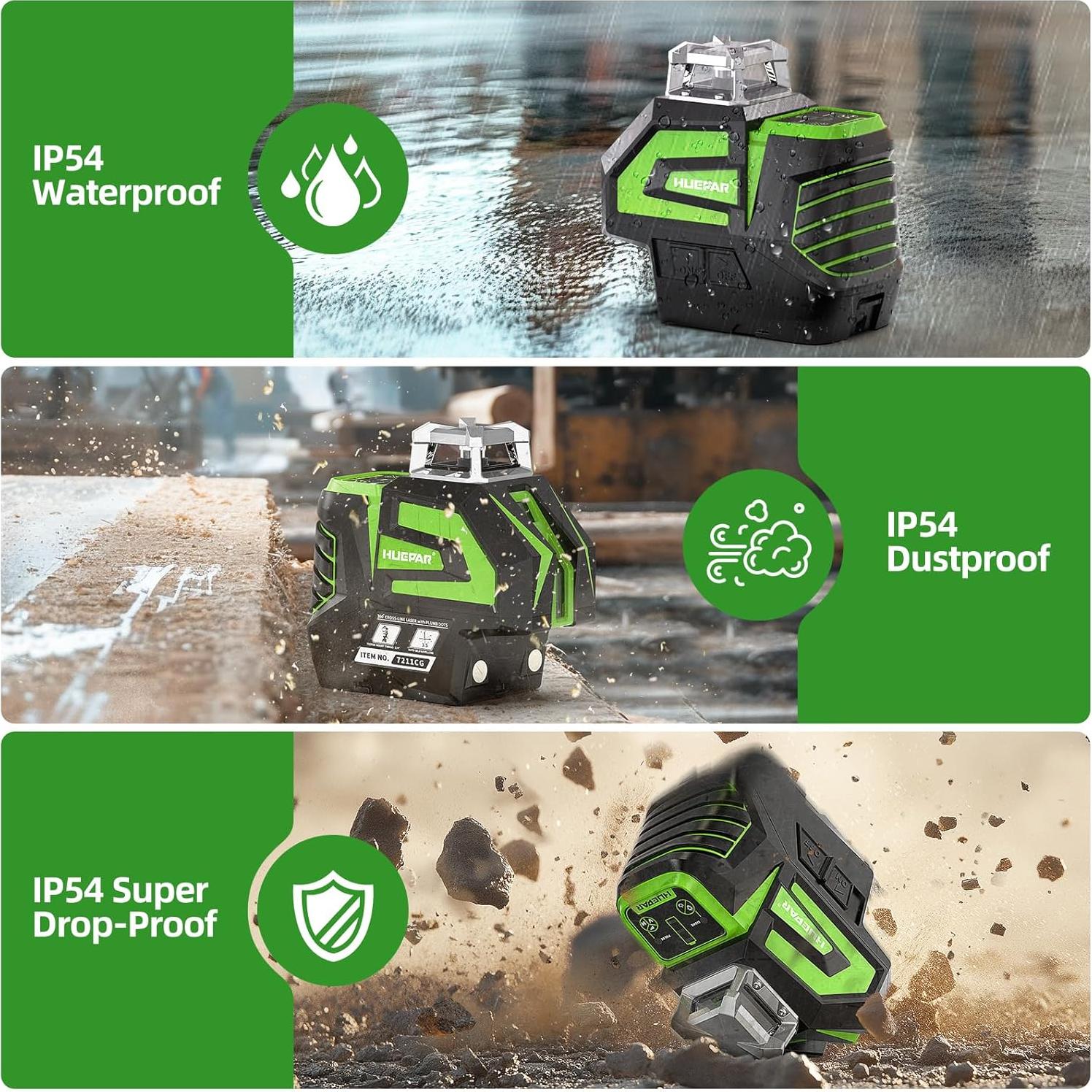 Nivel láser verde Huepar 7211CG autocompensado 360°