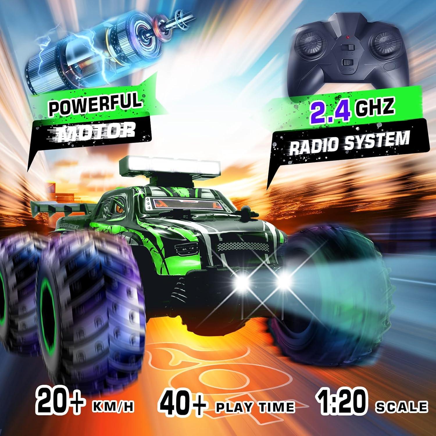 Coche RC Monstruo Hawcay 20KM/H Verde con 2 Baterías