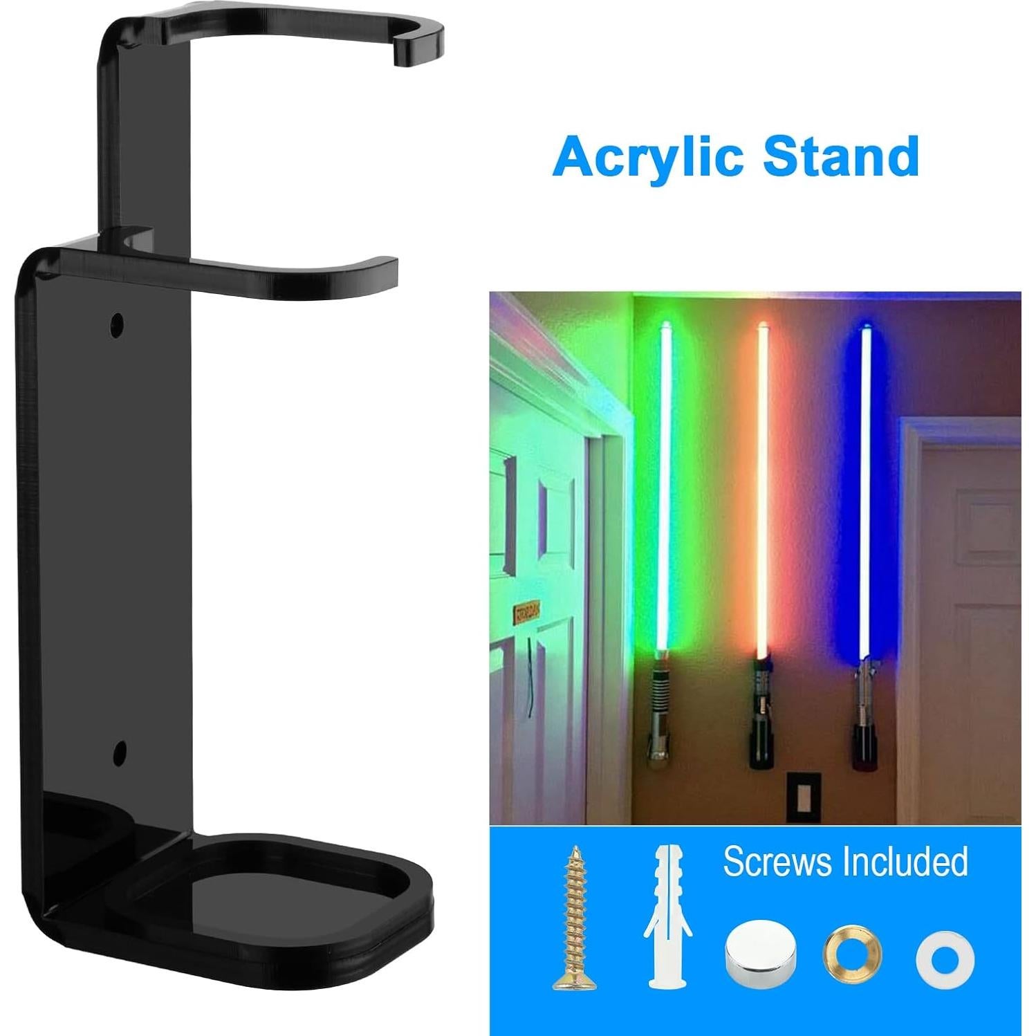 Cosmos 1 Pc Lightsaber Wall Mount Stand Light Saber Display Rack Wall Holder, Acrylic Lightsaber Display Stand Lightsabers Holder Compatible with Most Lightsabers- Screw Hardware Included (Solid Black - 5 cm Dia.)