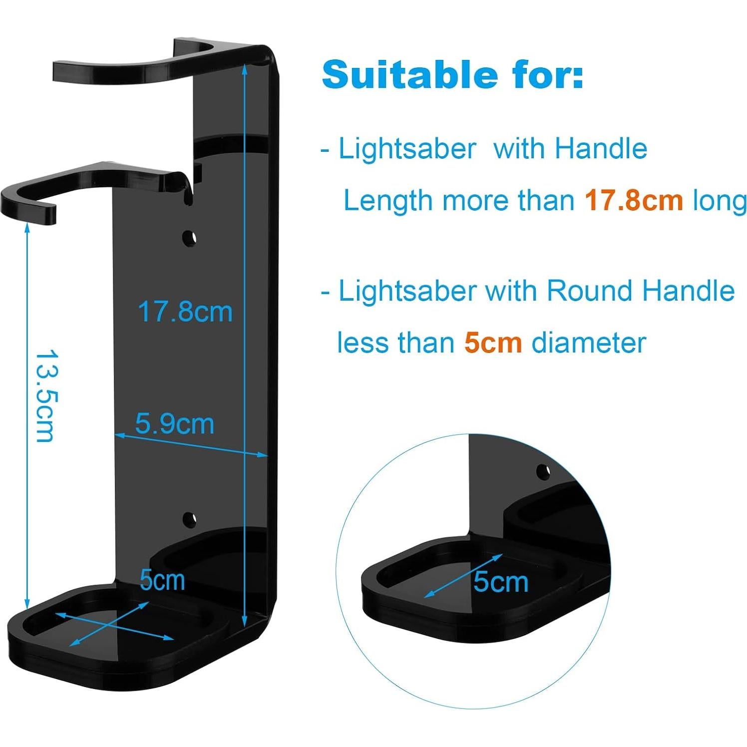 Cosmos 1 Pc Lightsaber Wall Mount Stand Light Saber Display Rack Wall Holder, Acrylic Lightsaber Display Stand Lightsabers Holder Compatible with Most Lightsabers- Screw Hardware Included (Solid Black - 5 cm Dia.)
