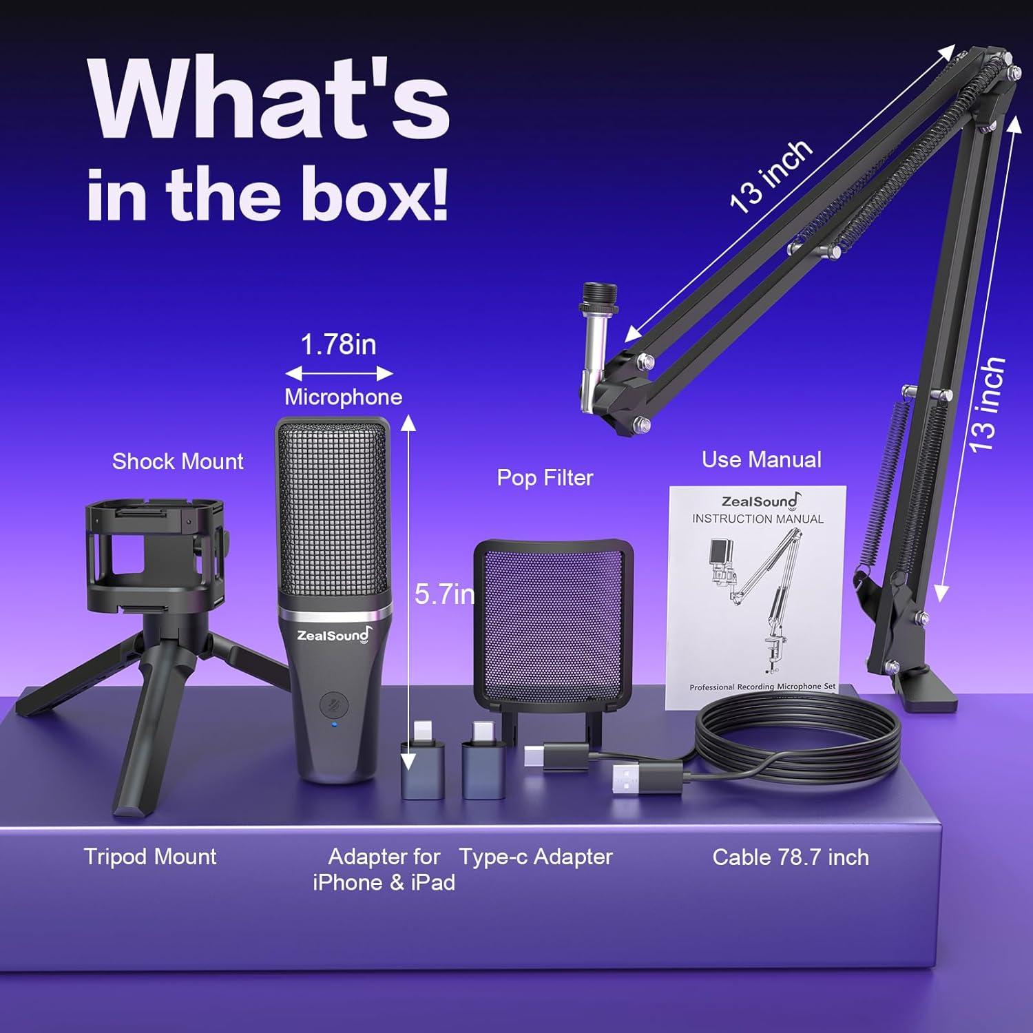 Micrófono USB Gaming ZealSound BKD-11 RGB con Filtro Antipop