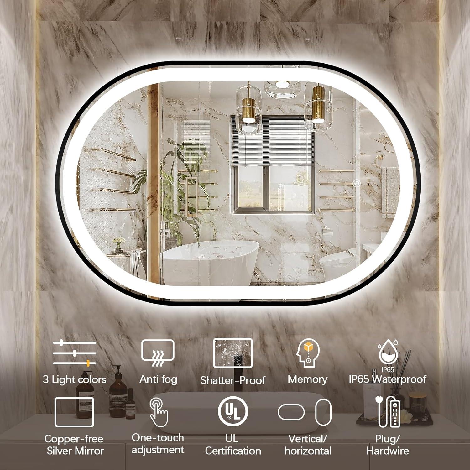 Espejo de Baño LED Ovalado TheiaMo 84x51 cm Impermeable